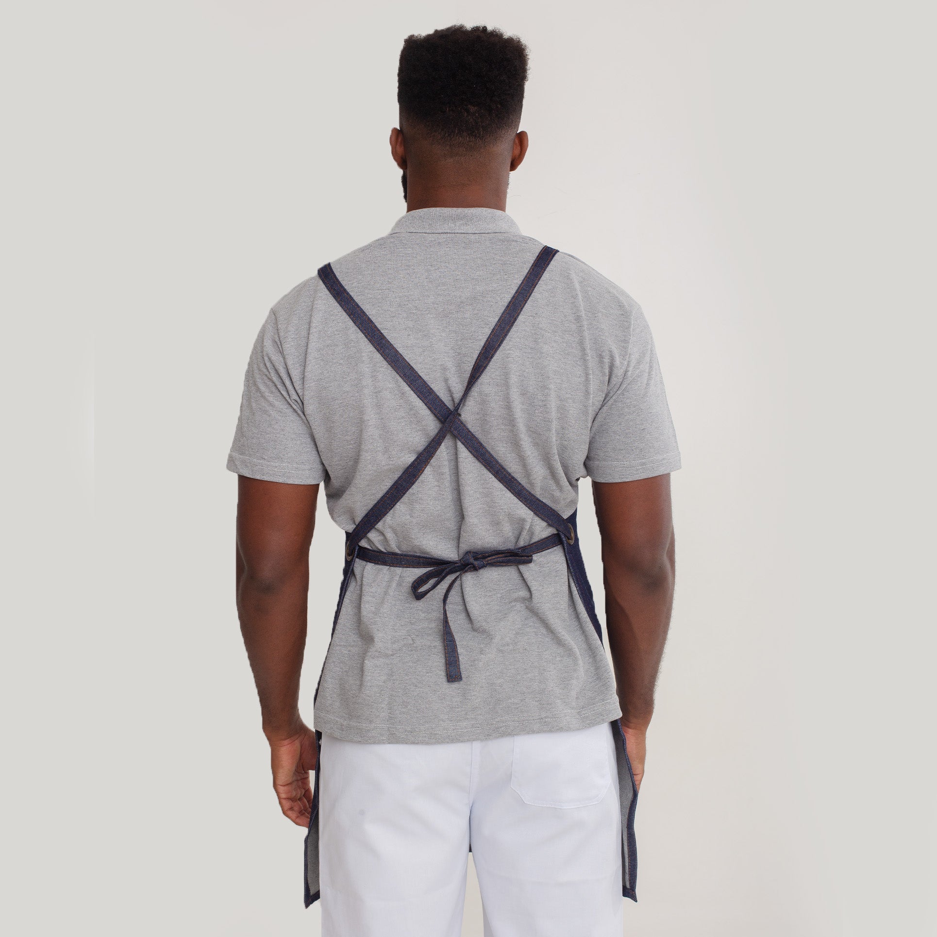 KIT 6 Aventais Jeans Escuro Com Detalhe de Couro e Tira Transpassada