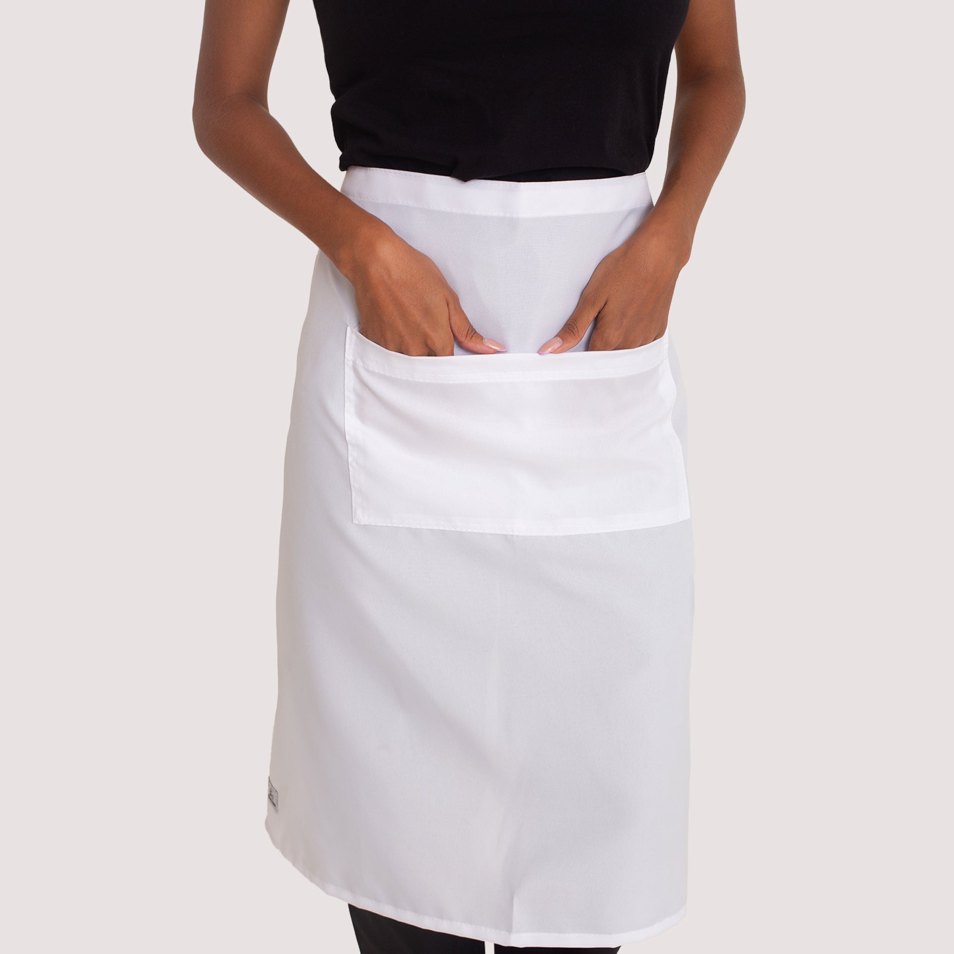 Avental Branco de Cintura com Bolso Oxford