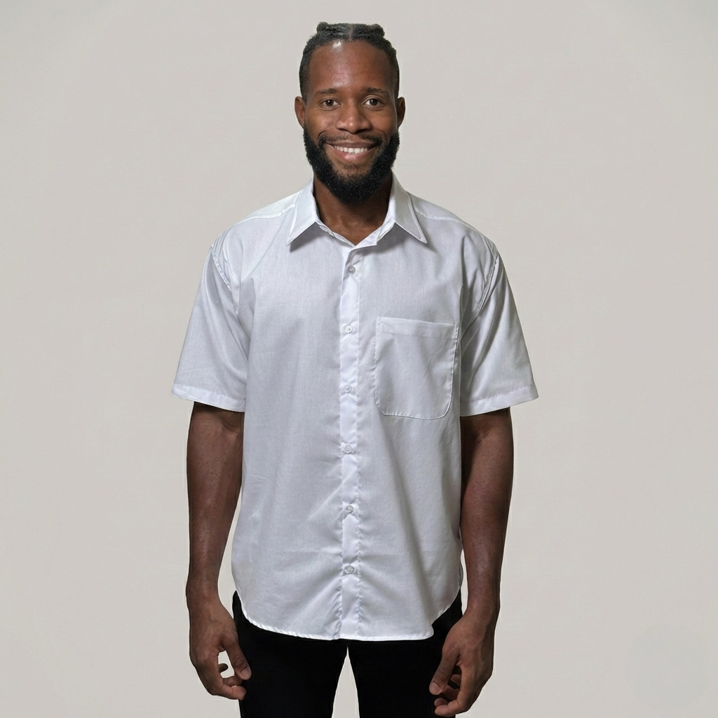 Camisa Social Microfibra Manga Curta Masculina Branca