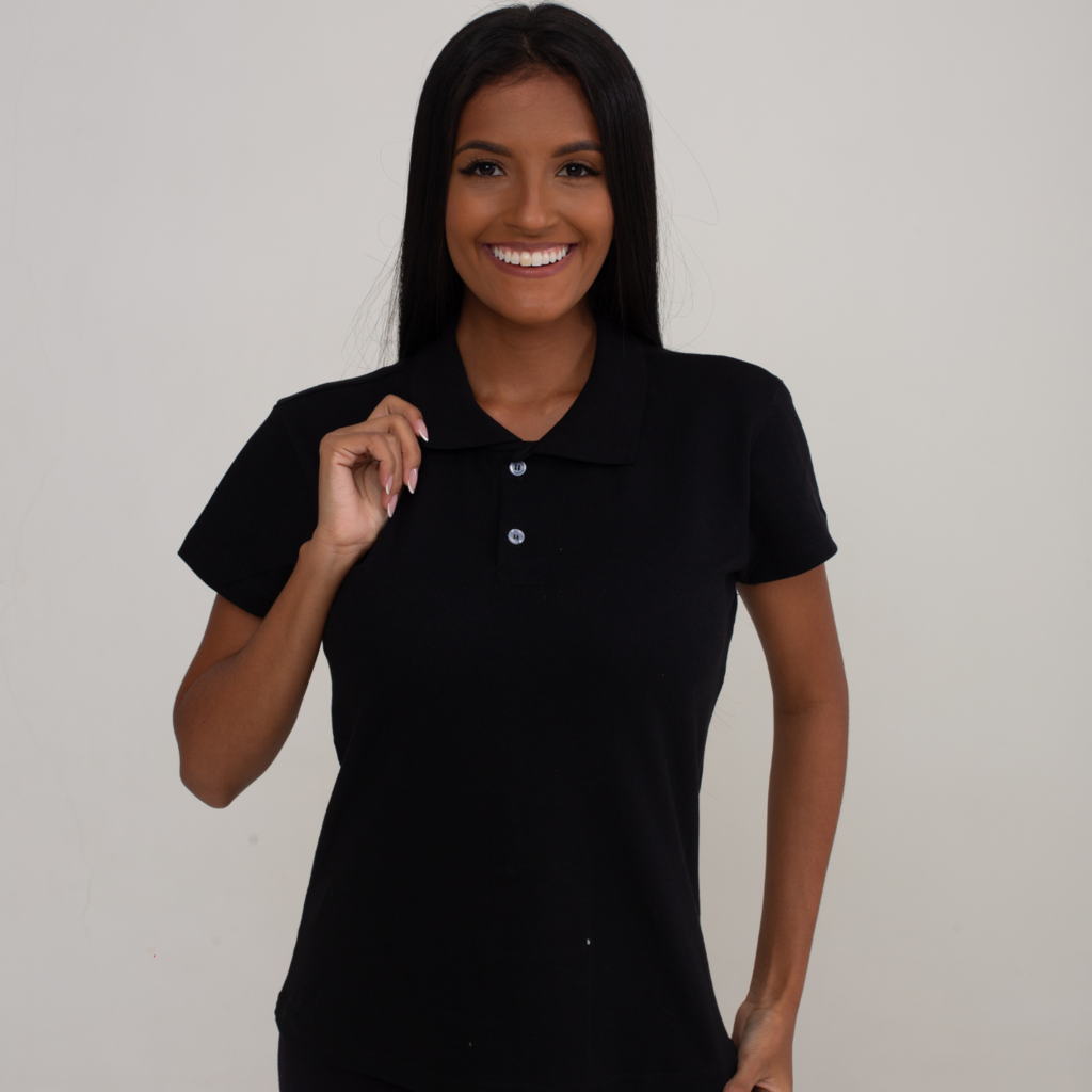 Camisa Polo Piquet Algodão Feminina Preto