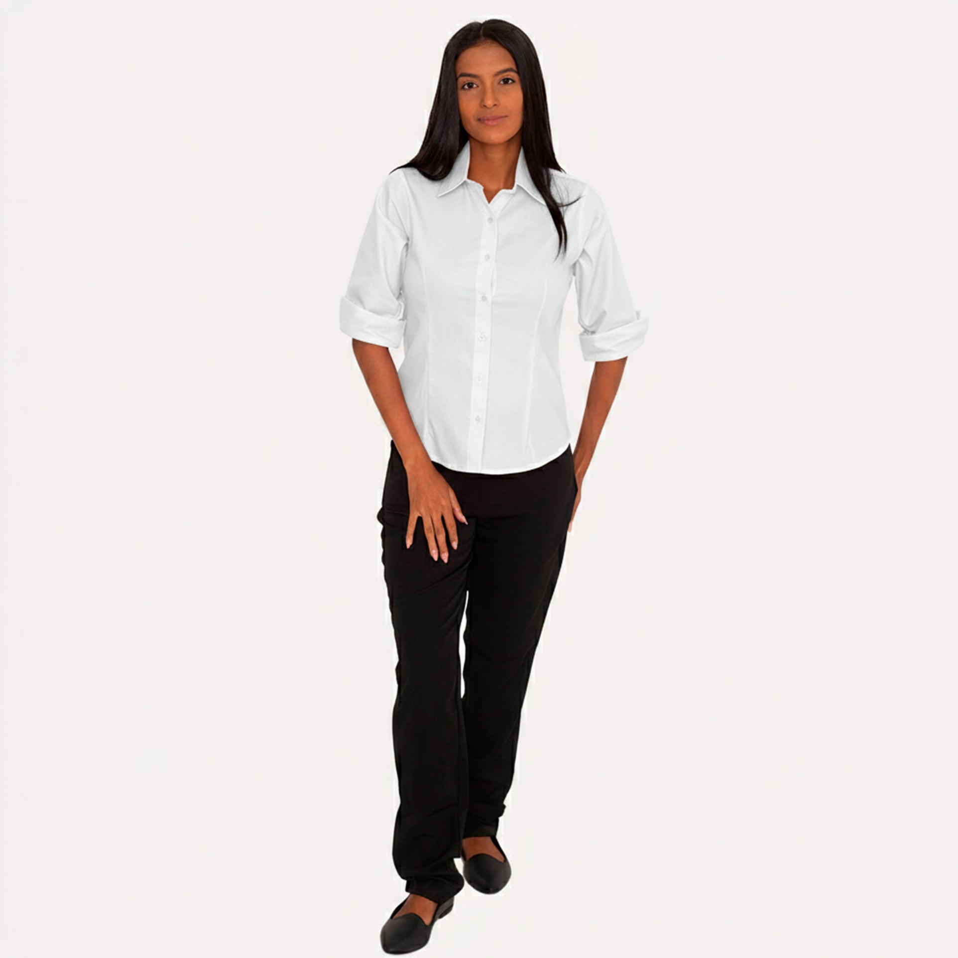 Camisa Social Branca Manga 3/4 Feminina Microfibra