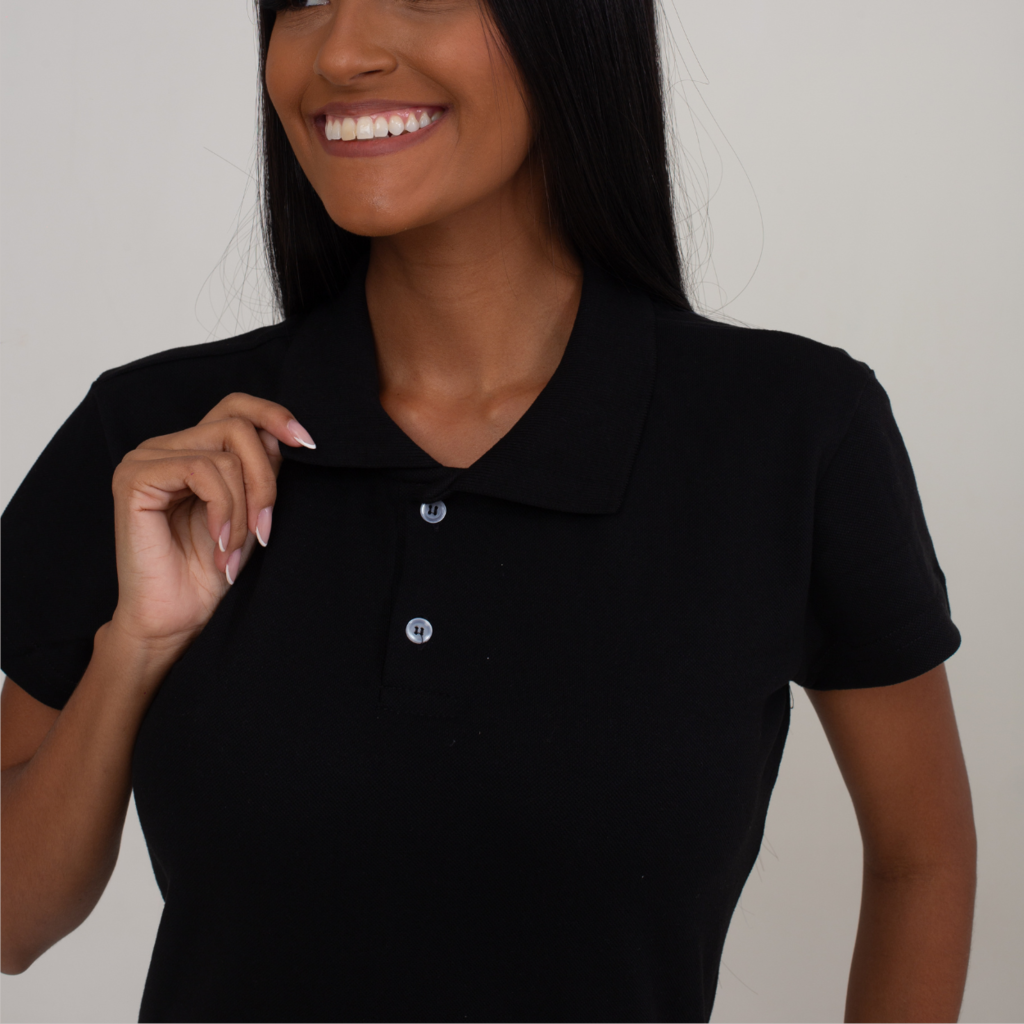 Camisa Polo Piquet Algodão Feminina Preto