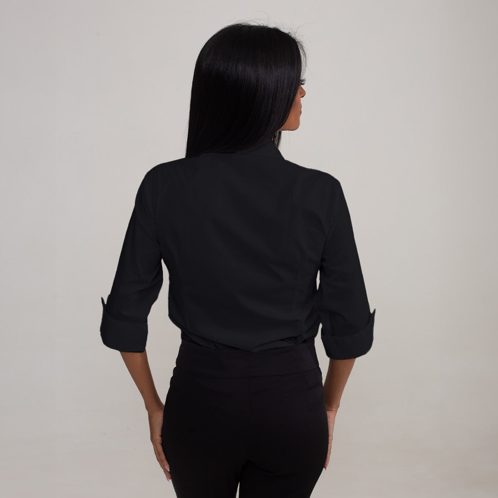 Camisa Social Algodão Manga 3/4 Feminina Preta