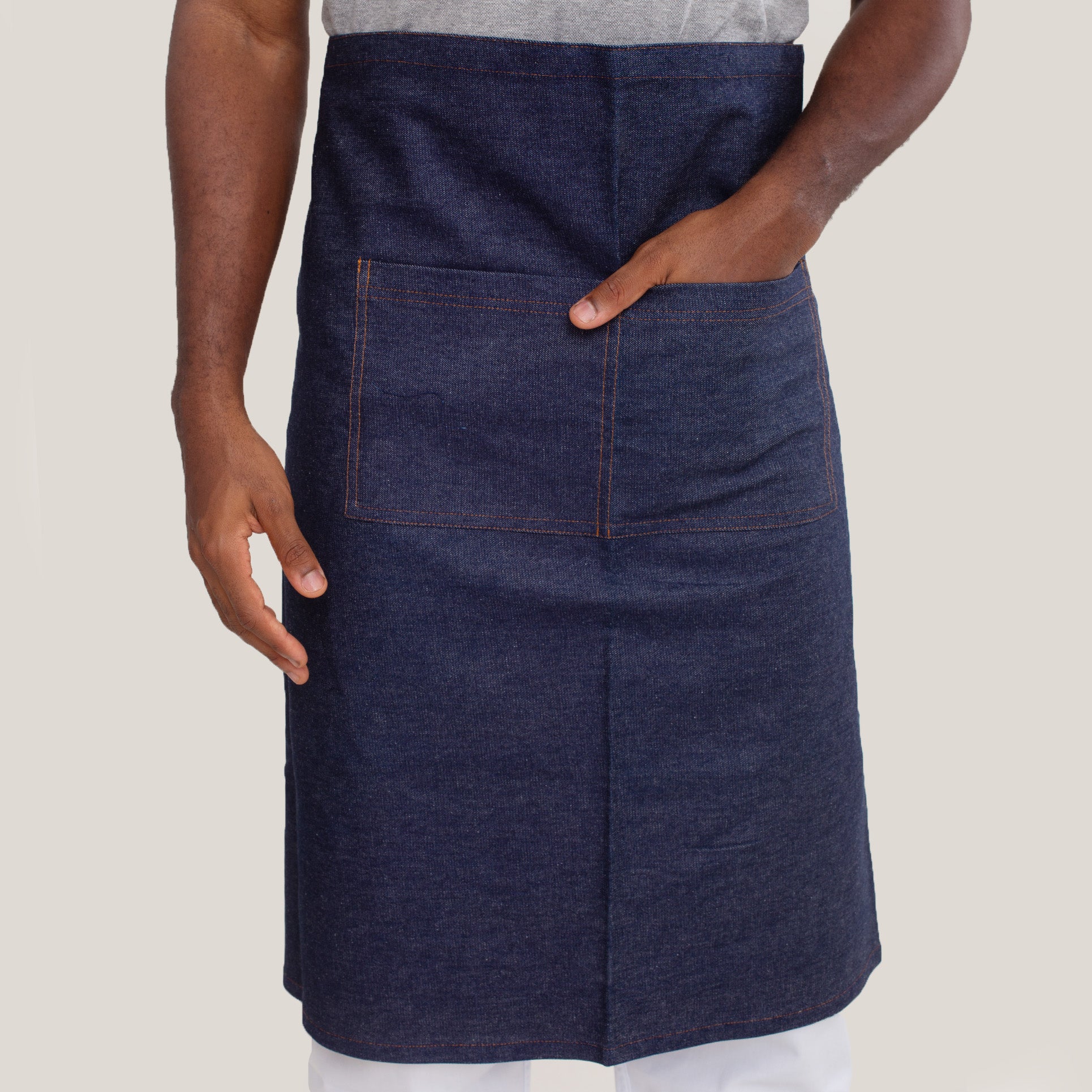Avental Jeans de Cintura Transpassado Com Bolso