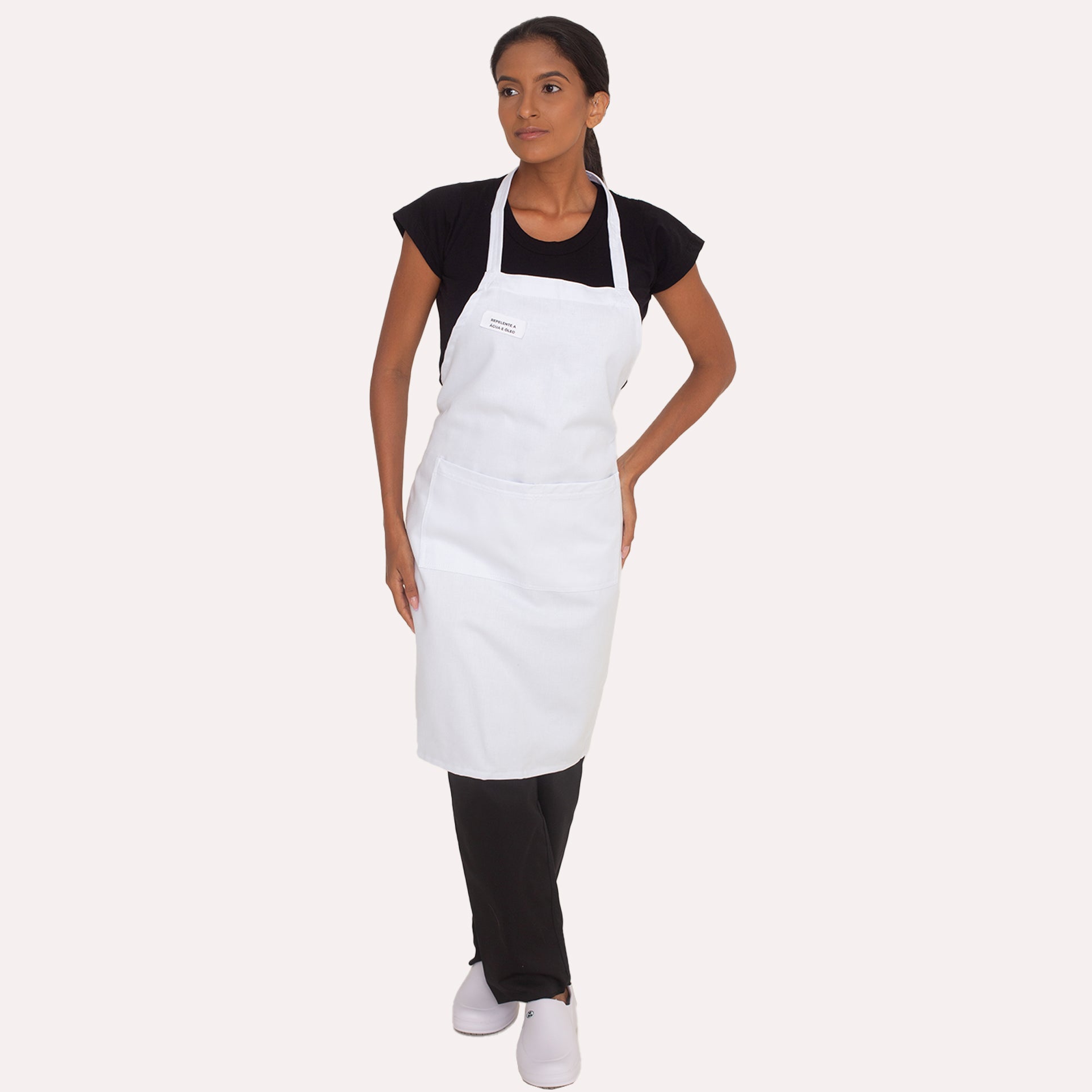 Avental Branco Profissional Brim Algodão com Bolso Resistente a Líquidos e Gordura