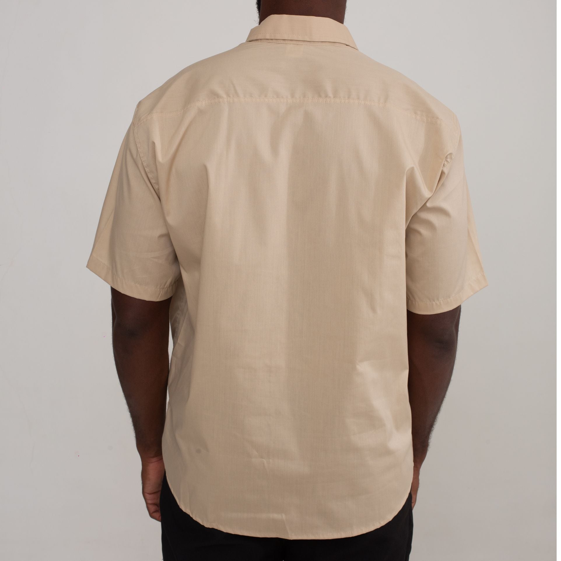 Camisa Social Bege Algodão Manga Curta Masculina