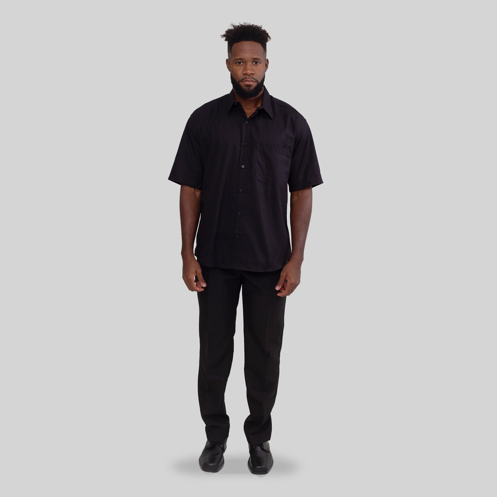 Camisa Social Preta Algodão Manga Curta Masculina