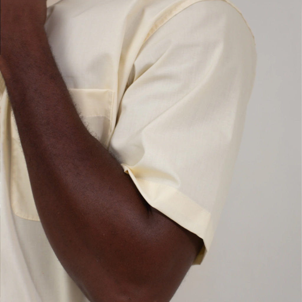 Camisa Social Amarelo Claro Algodão Manga Curta Masculina