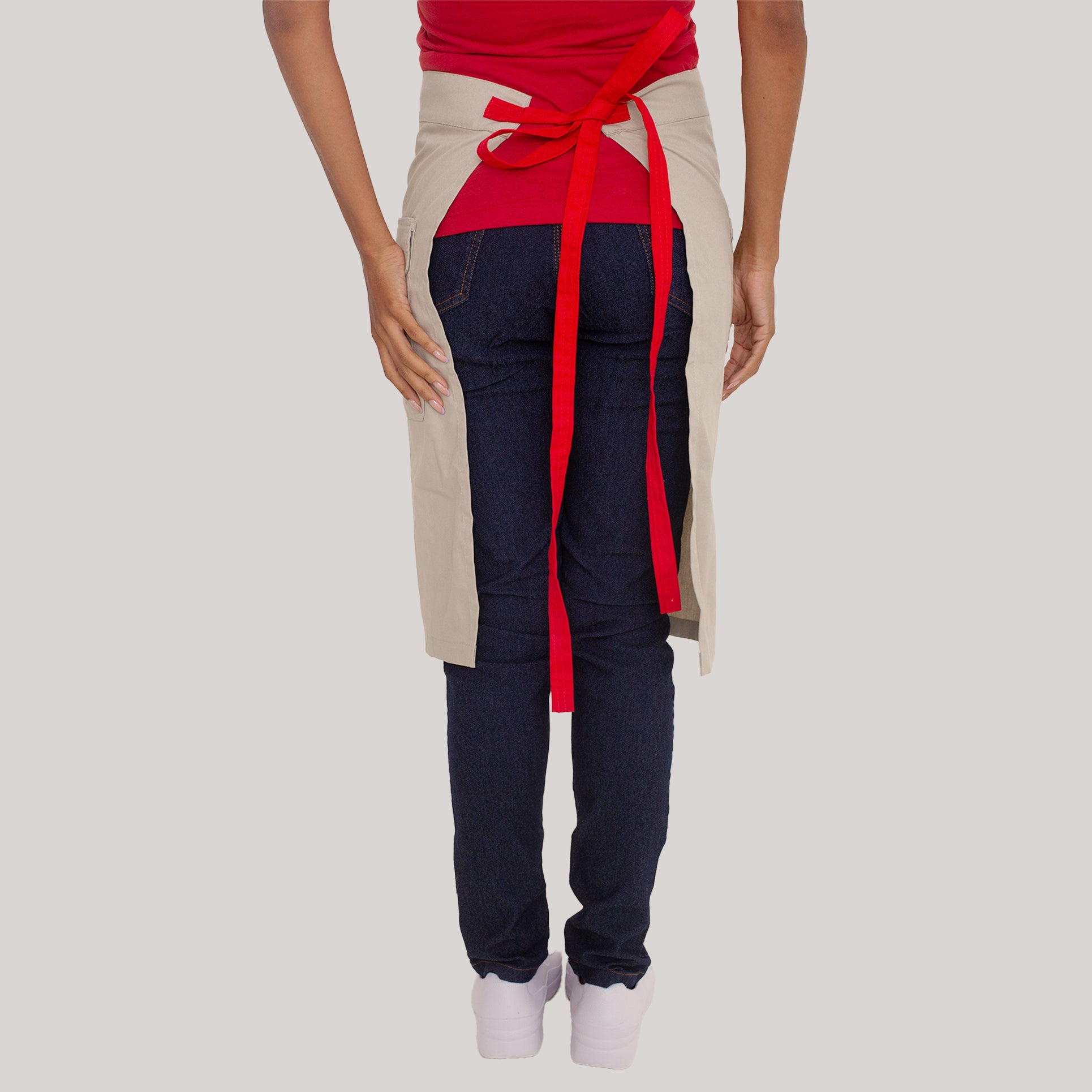 KIT 6 Aventais Bege Cargo de Cintura com Tiras em Vermelho