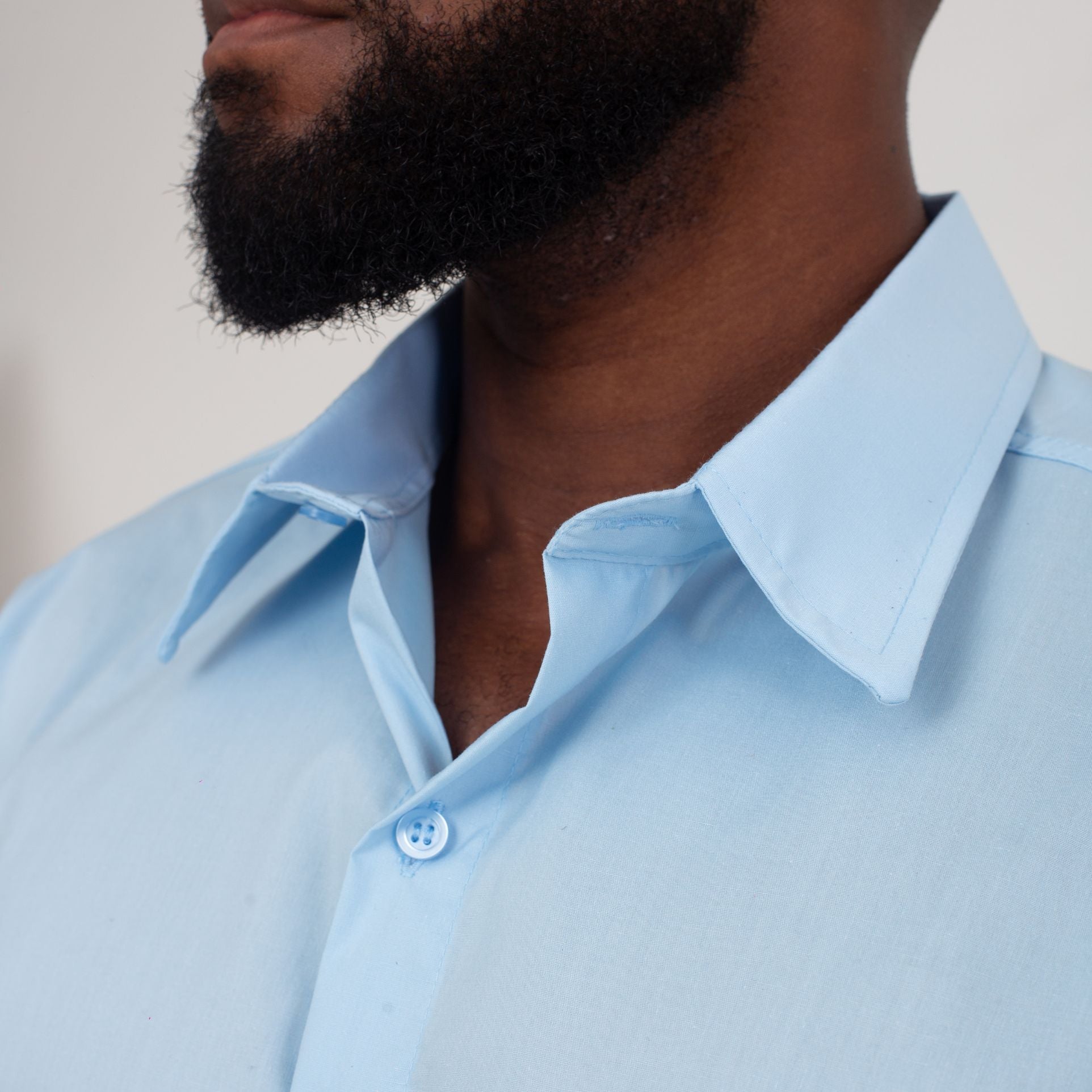Camisa Social Azul Claro Algodão Manga Curta Masculina