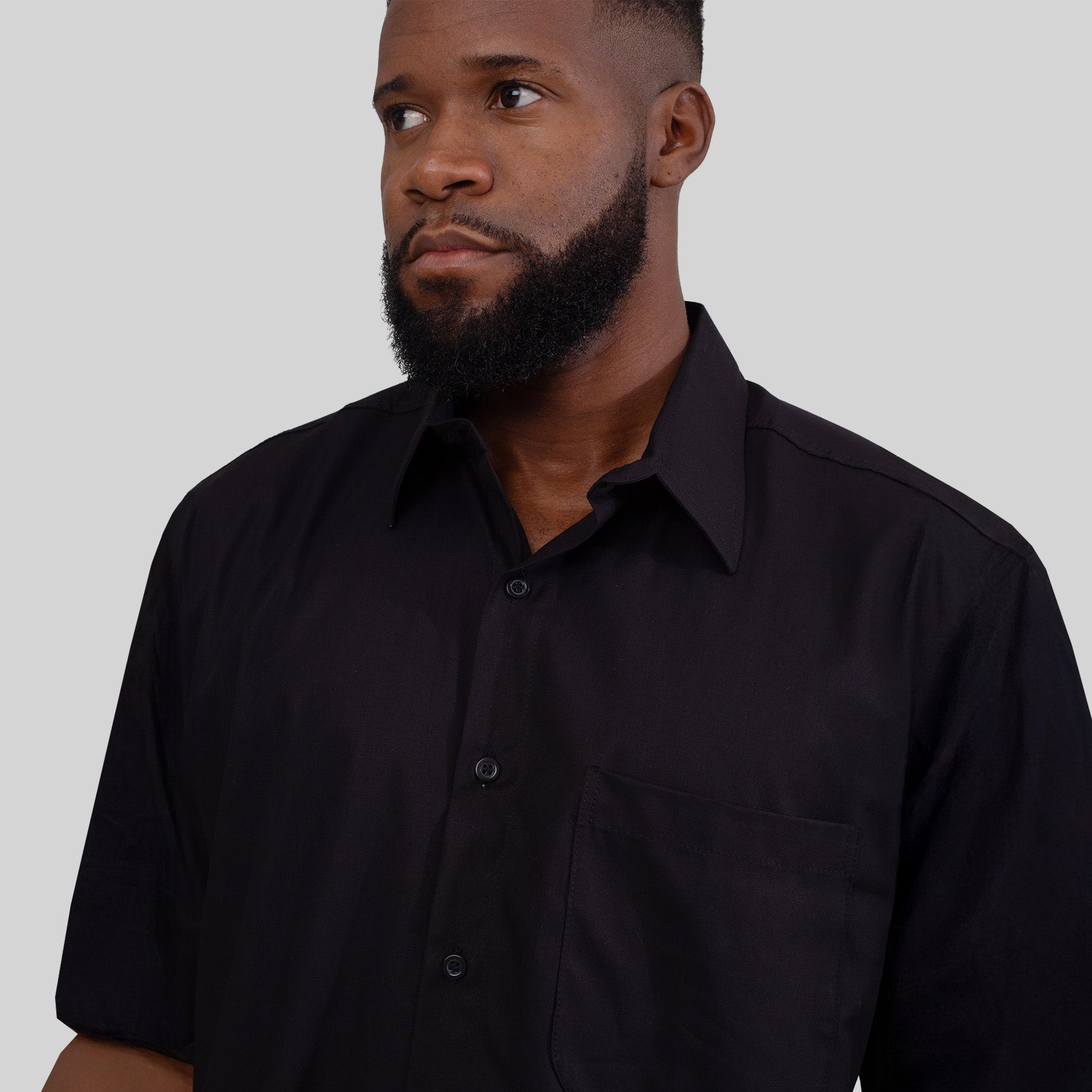 Camisa Social Preta Algodão Manga Curta Masculina