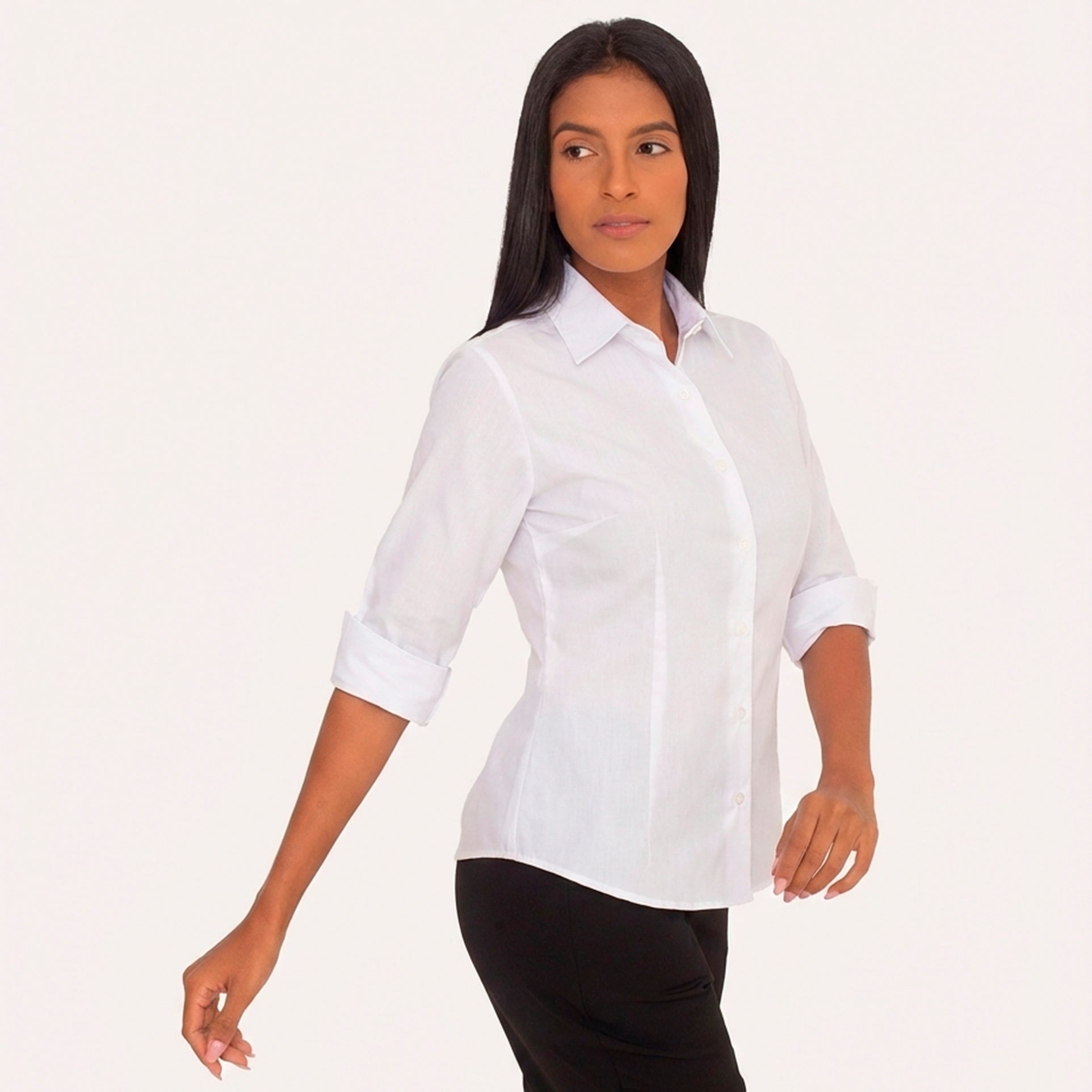 Camisa Social Branca Manga 3/4 Feminina Microfibra