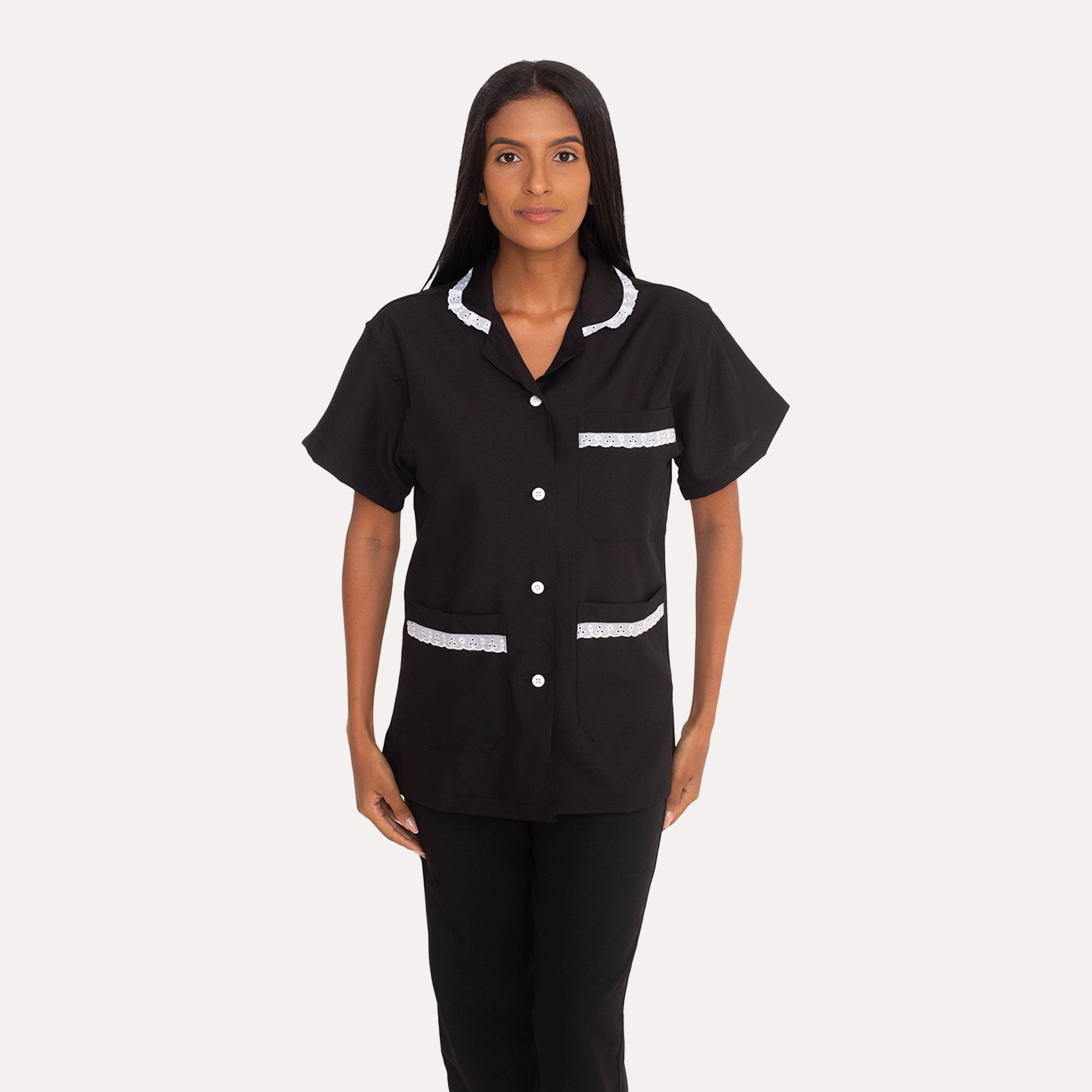 Jaleco Oxford Preto com Renda