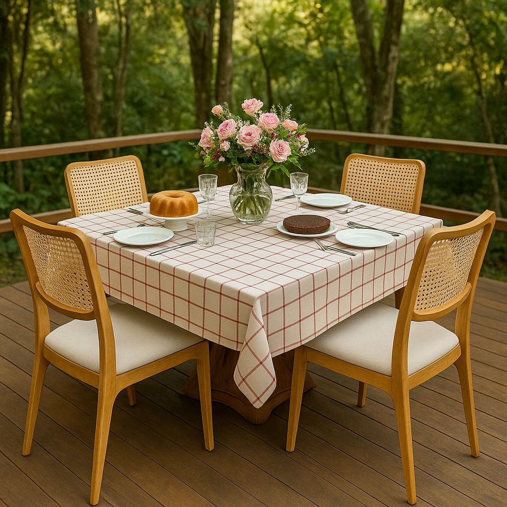 Toalha de Mesa Listrada 1,50x1,50 Quadrada Panamá Gold