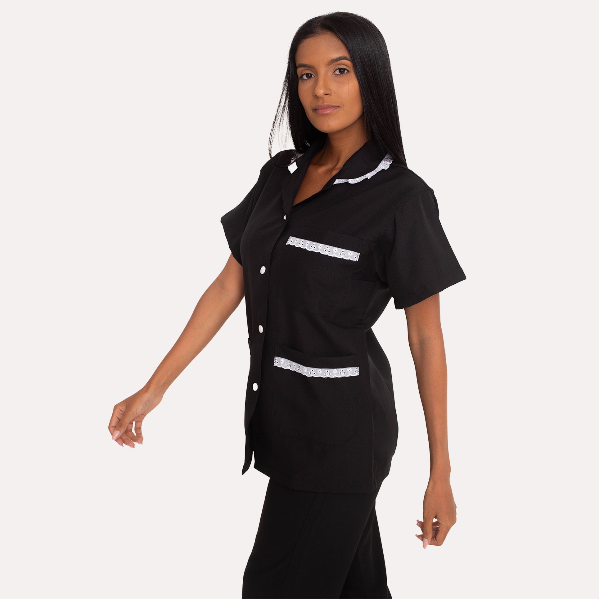 Jaleco Oxford Preto com Renda