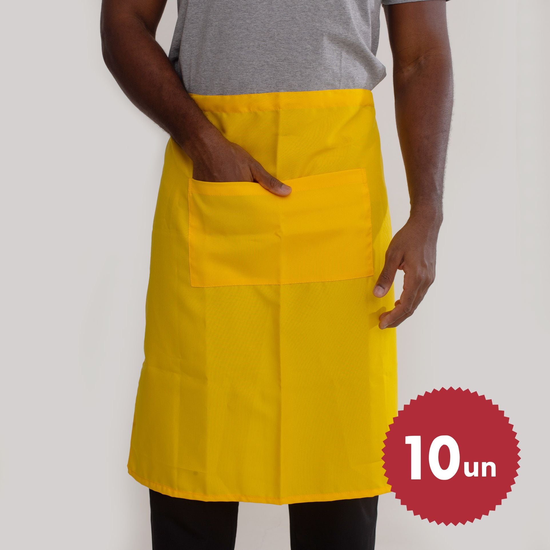 KIT 10 Aventais Amarelo de Cintura com Bolso Oxford