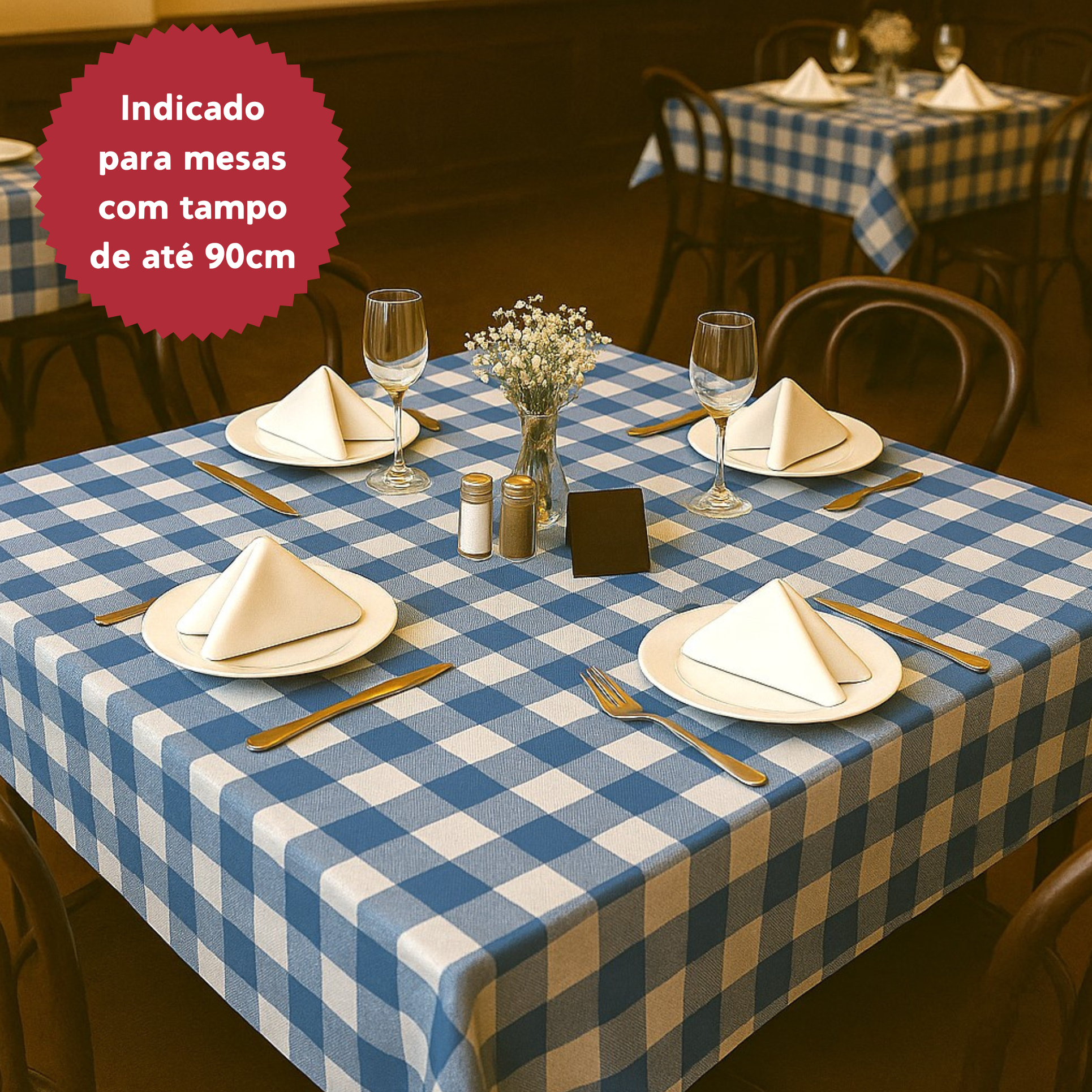 Toalha de Mesa Xadrez 1,50x1,50 Azul Quadrada