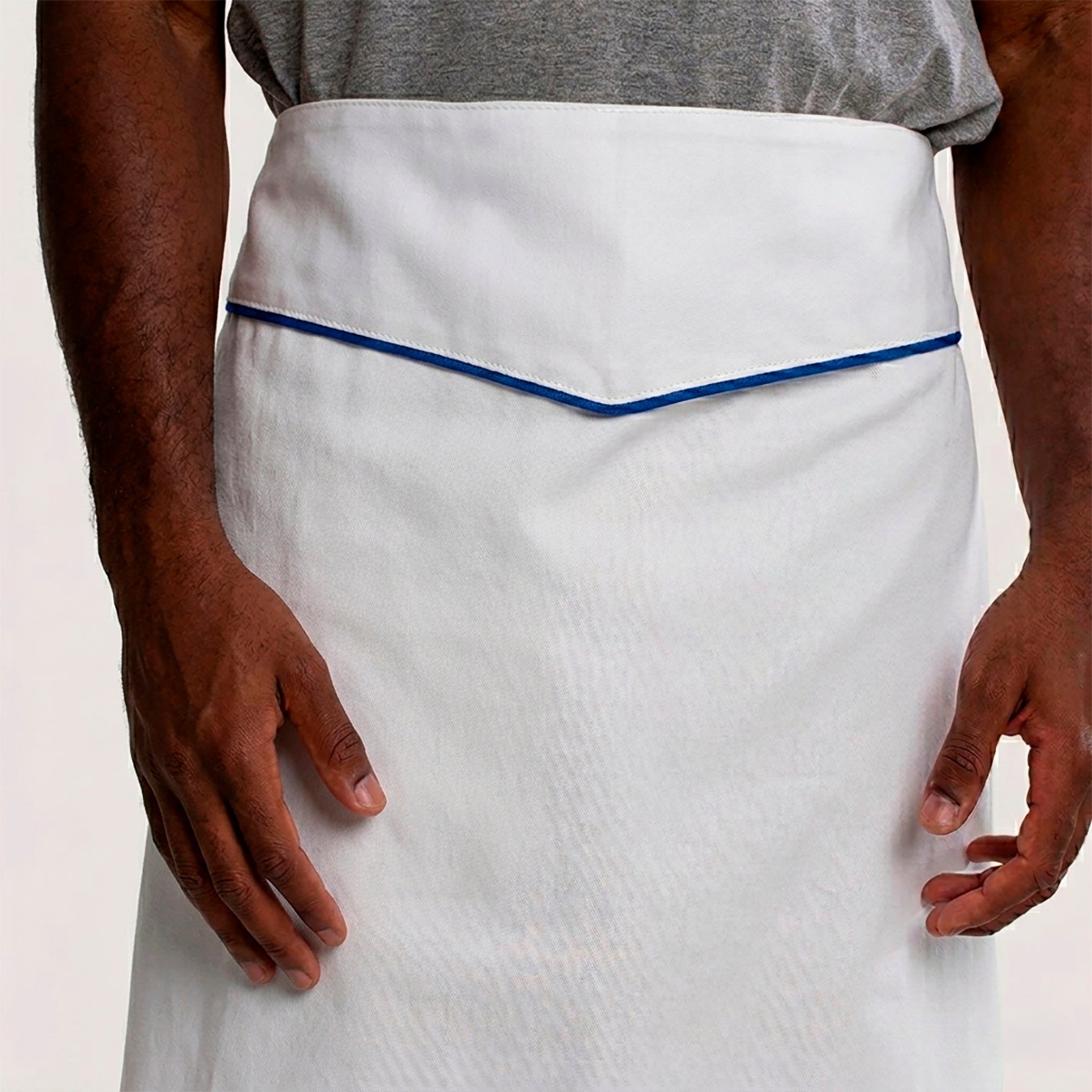 Kit 10 Aventais Branco de Cintura com Pala e Sutache Azul Brim