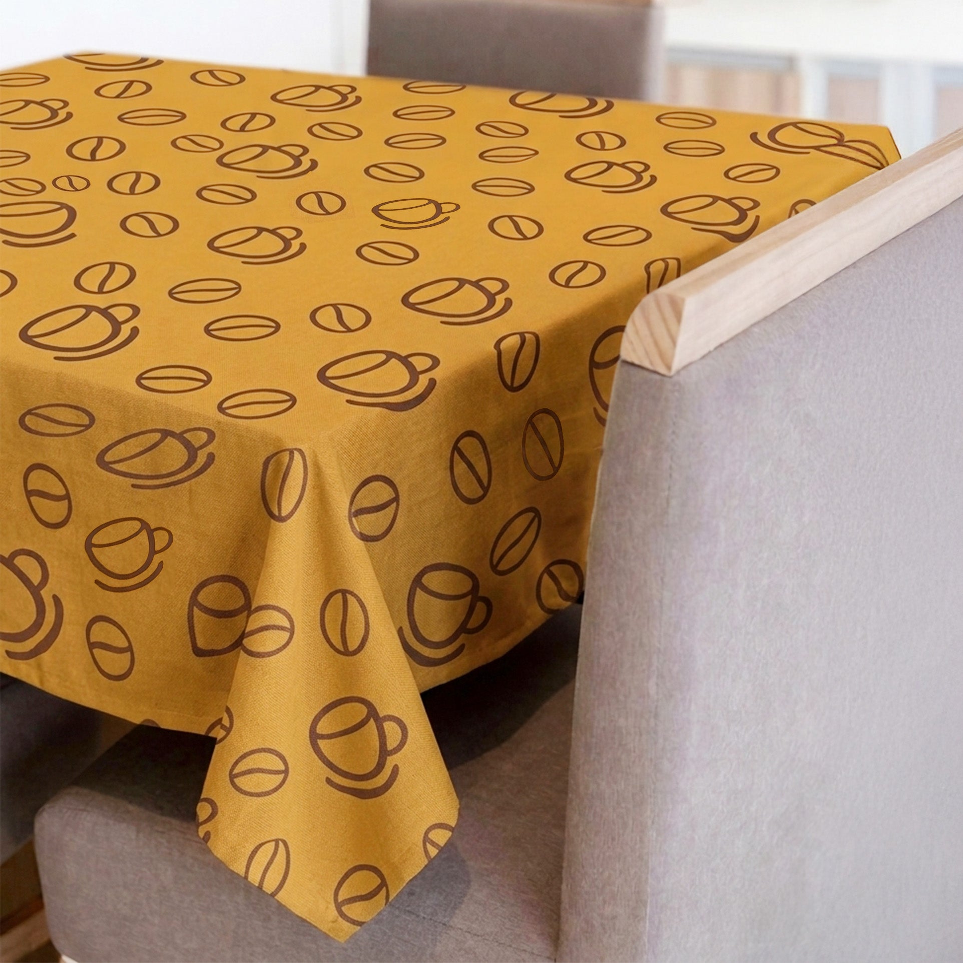 Toalha de Mesa Café Amarelo 1,50x1,50 Quadrada