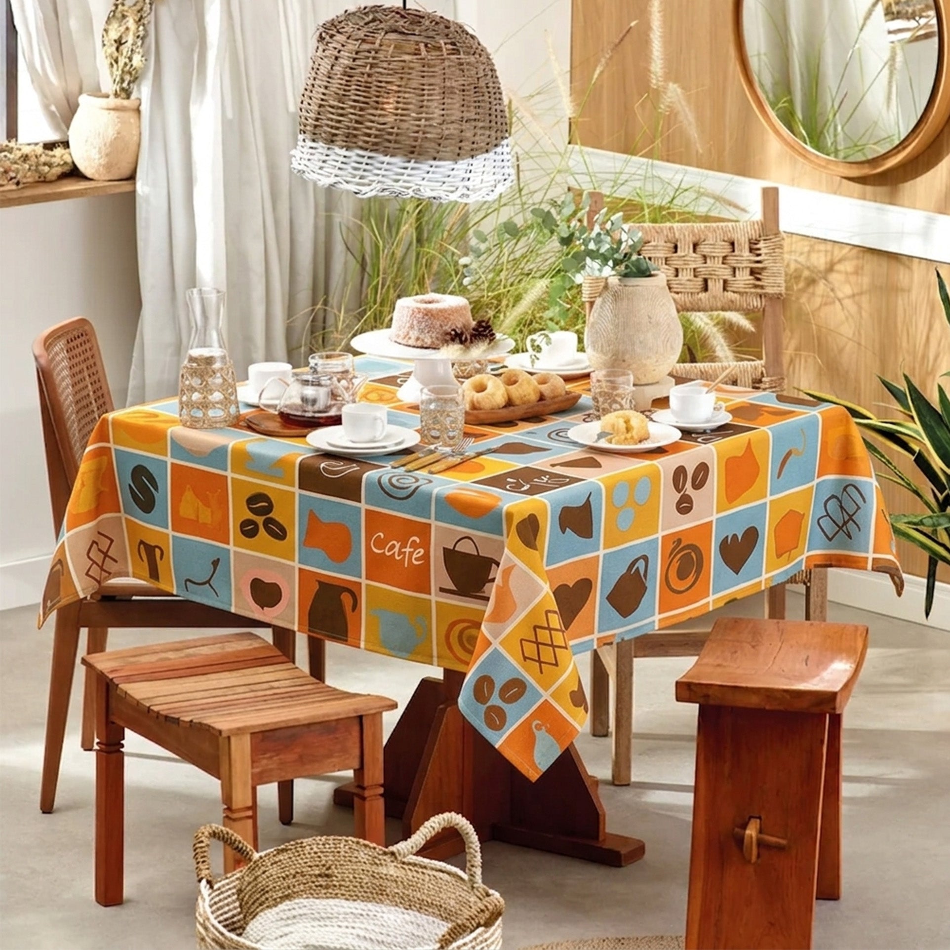Toalha de Mesa Café Amor Grãos 1,50x1,50 Quadrada
