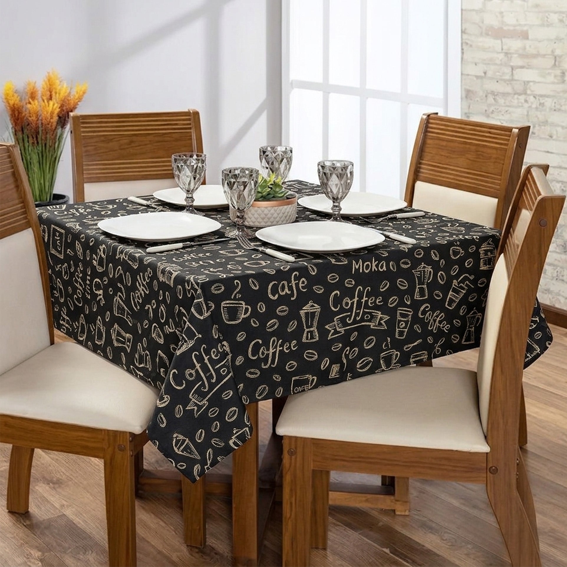 Toalha de Mesa Café Preto 1,50x1,50 Quadrada