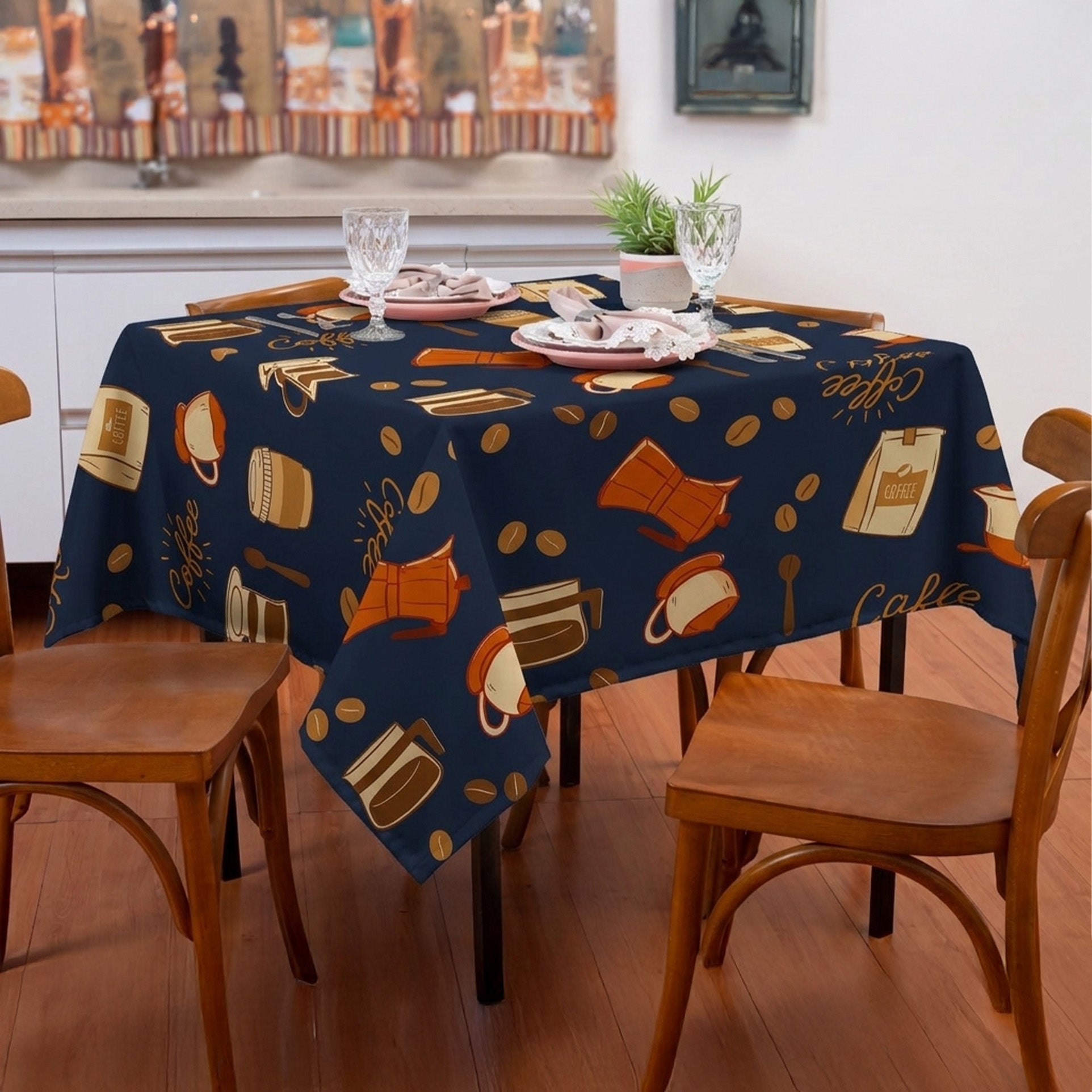 Toalha de Mesa Capuccino Azul 1,50x1,50 Quadrada