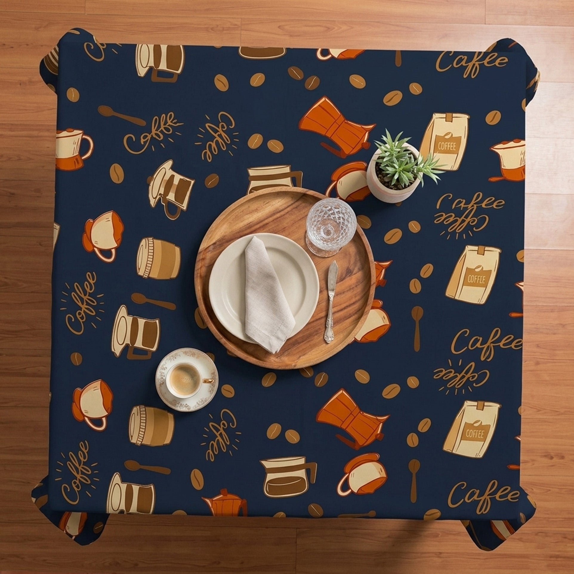 Toalha de Mesa Capuccino Azul 1,50x1,50 Quadrada