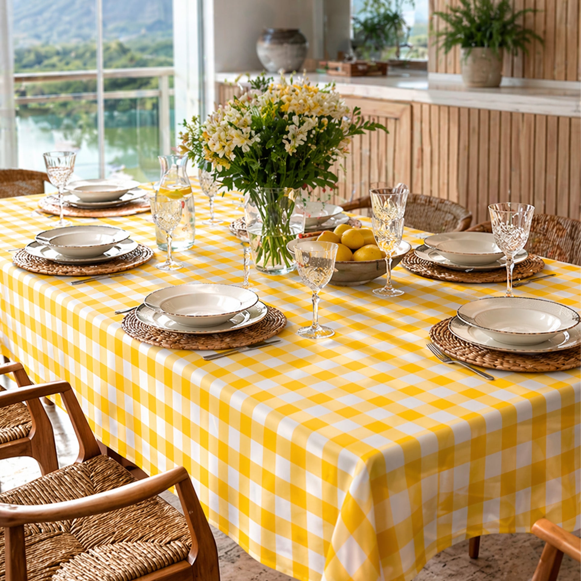 Toalha de Mesa Xadrez 2,20x1,50 Amarelo Retangular