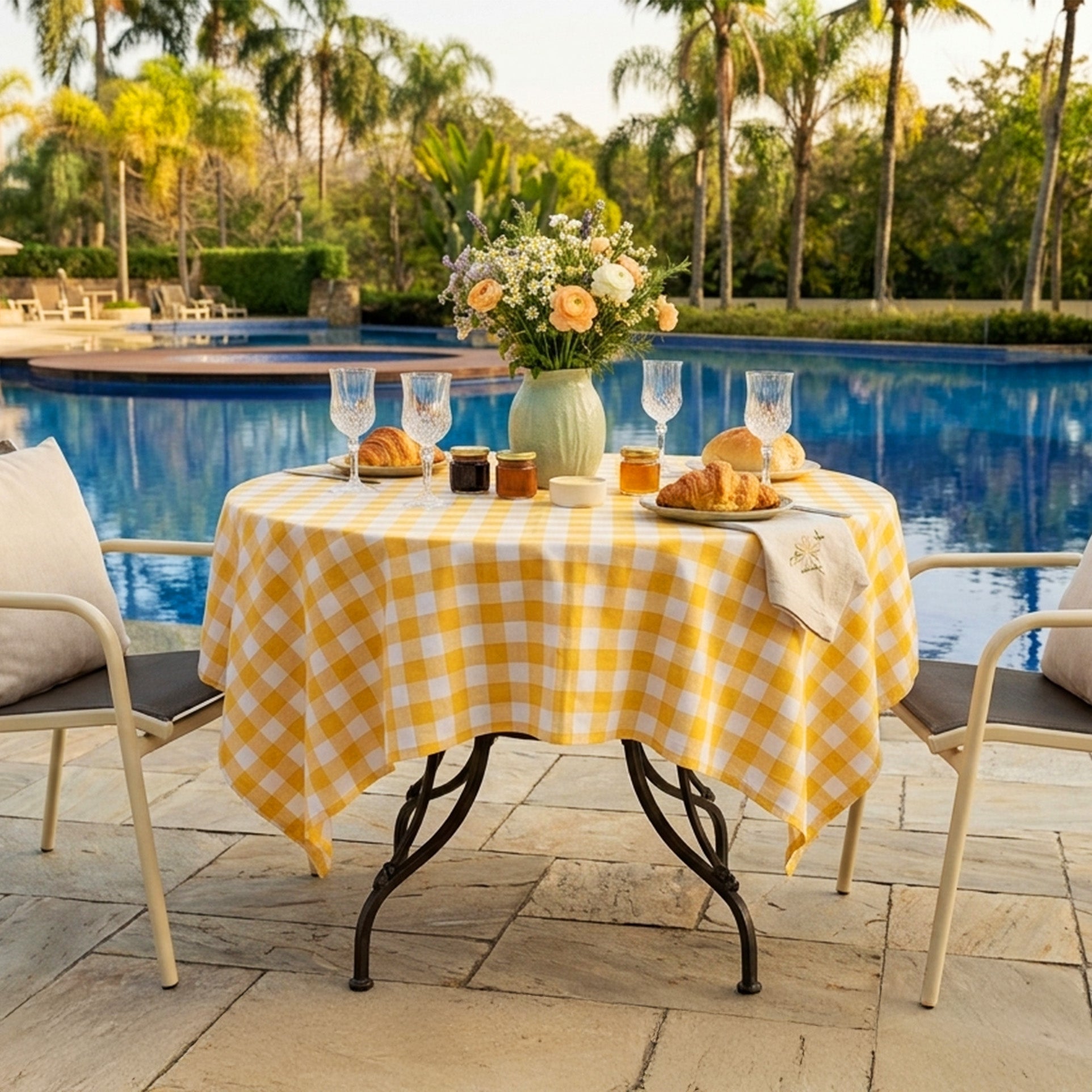 Toalha de Mesa Xadrez 150cm Amarela Redonda