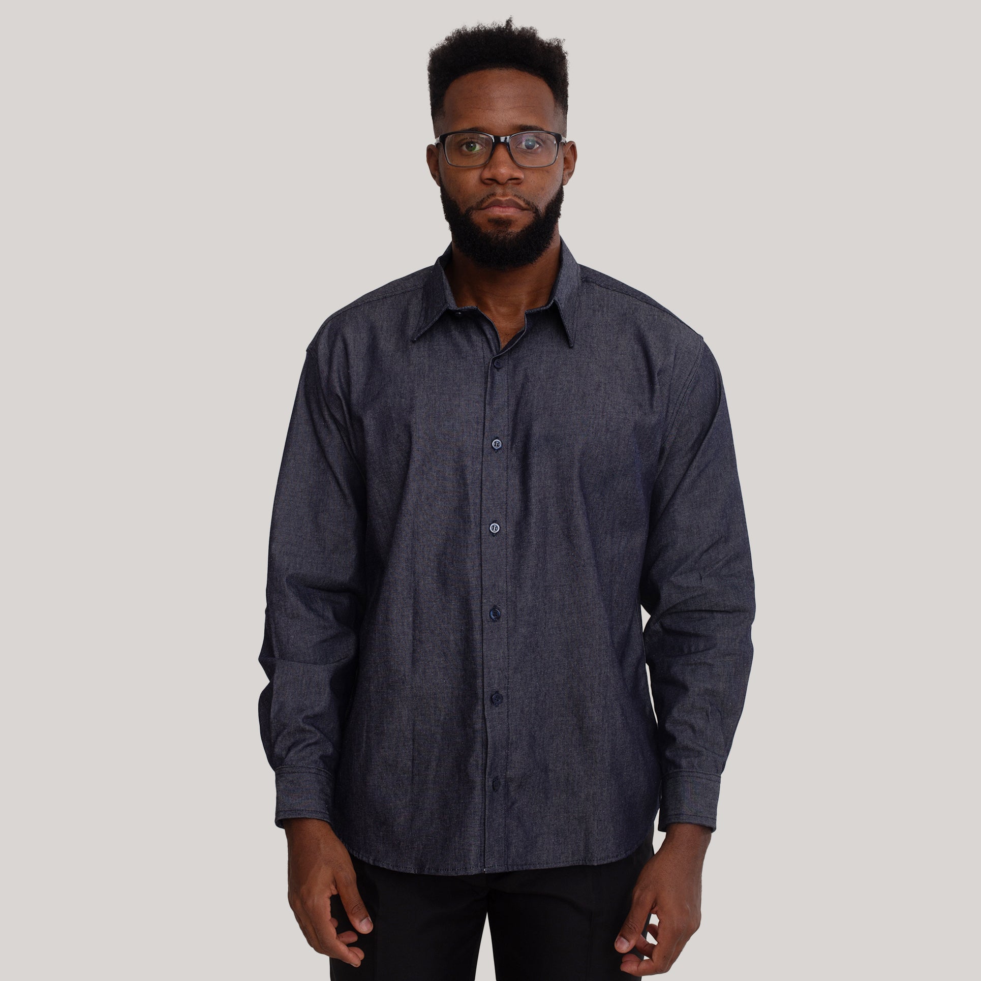 Camisa Social Jeans Manga Longa
