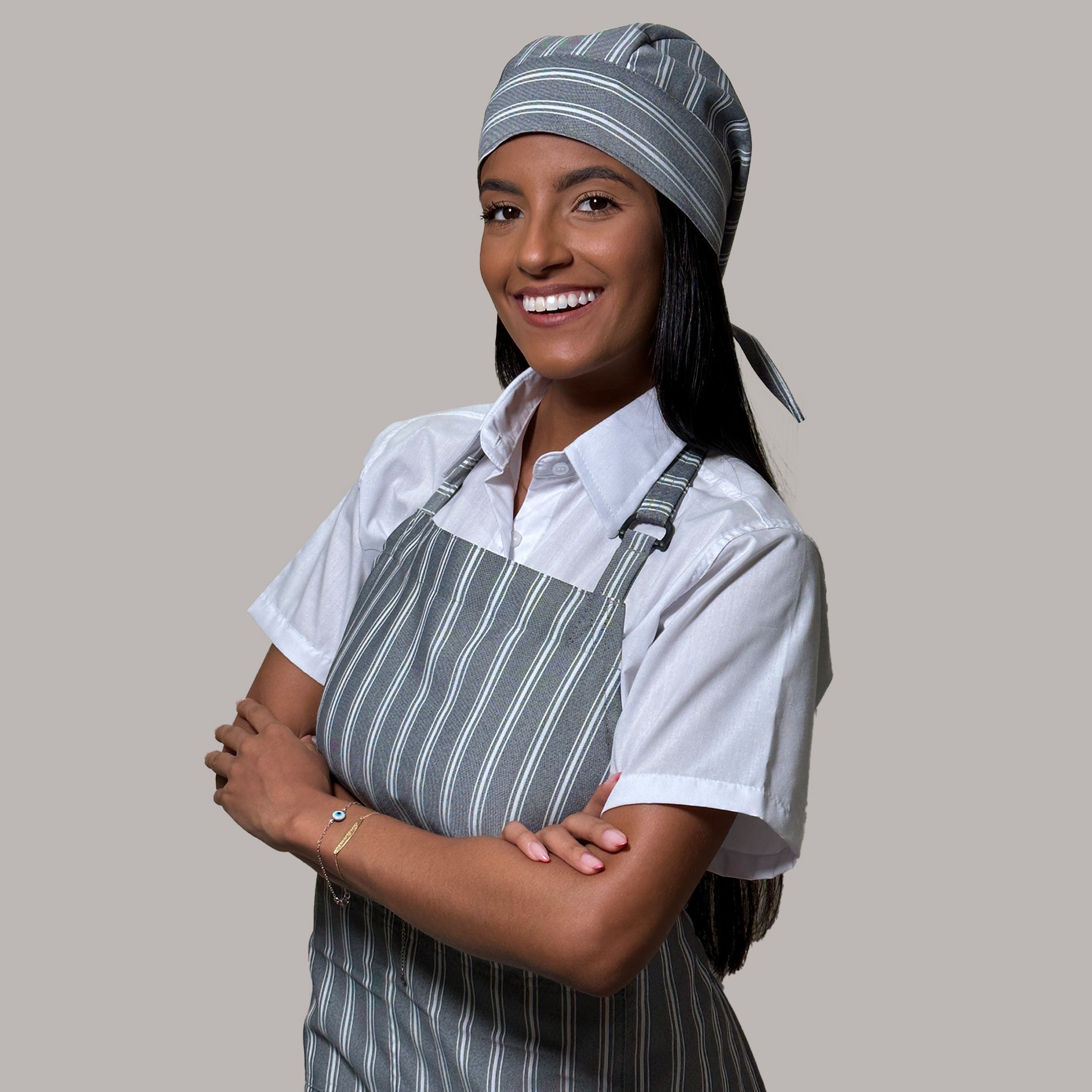 Avental Listrado com Bolso Oxford