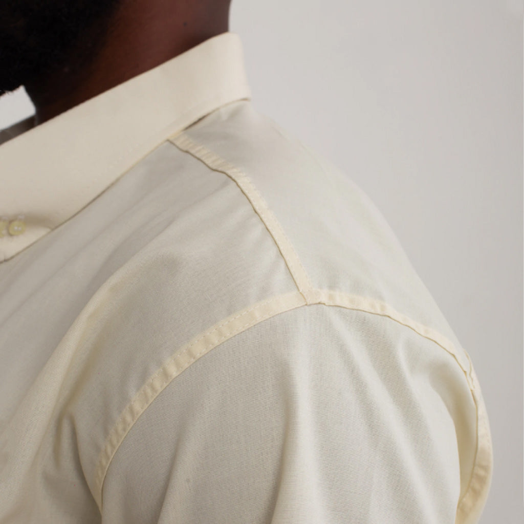Camisa Social Amarelo Claro Algodão Manga Curta Masculina