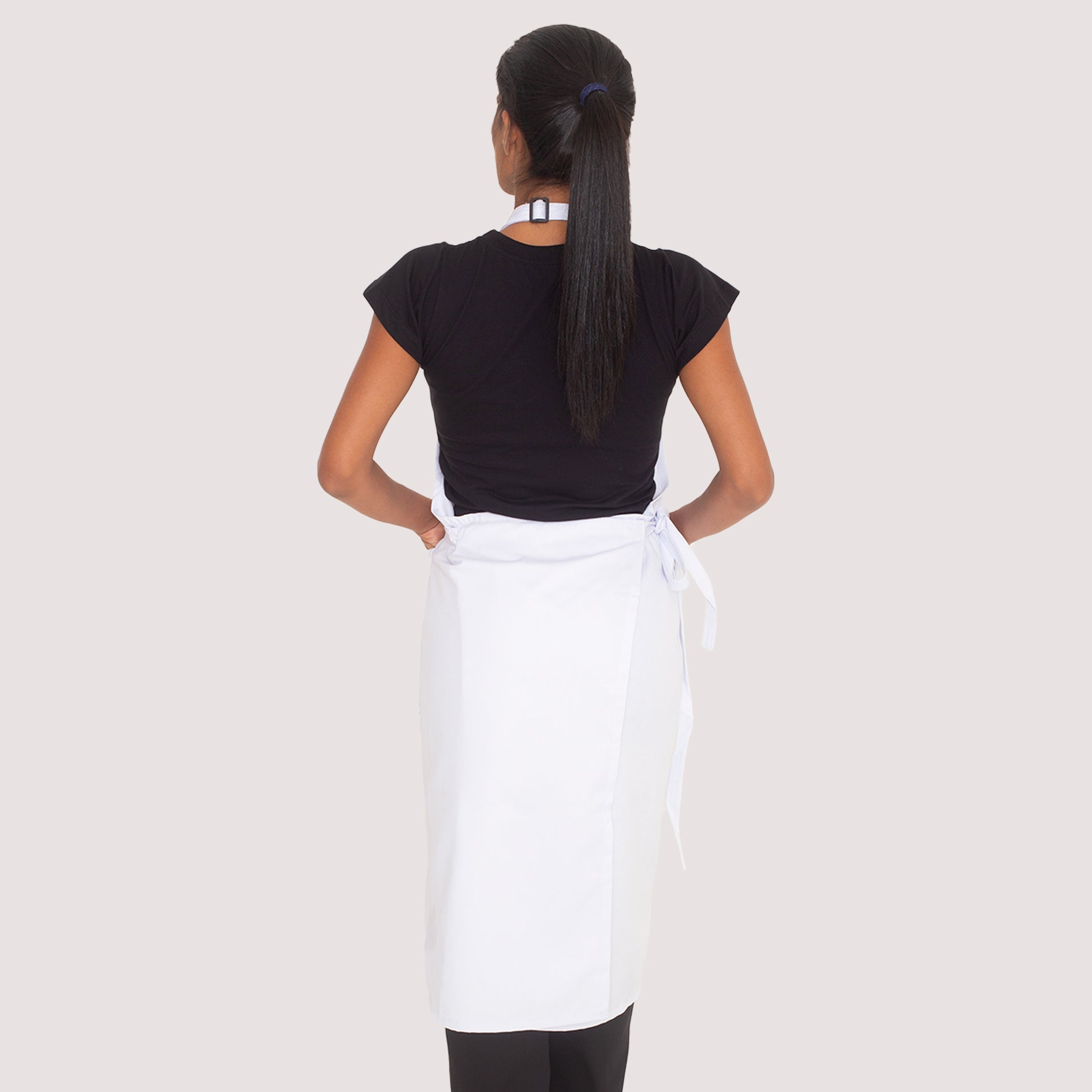 Avental Branco Transpassado com Bolso Brim