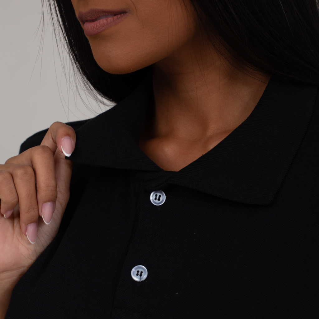 Camisa Polo Piquet Algodão Feminina Preto