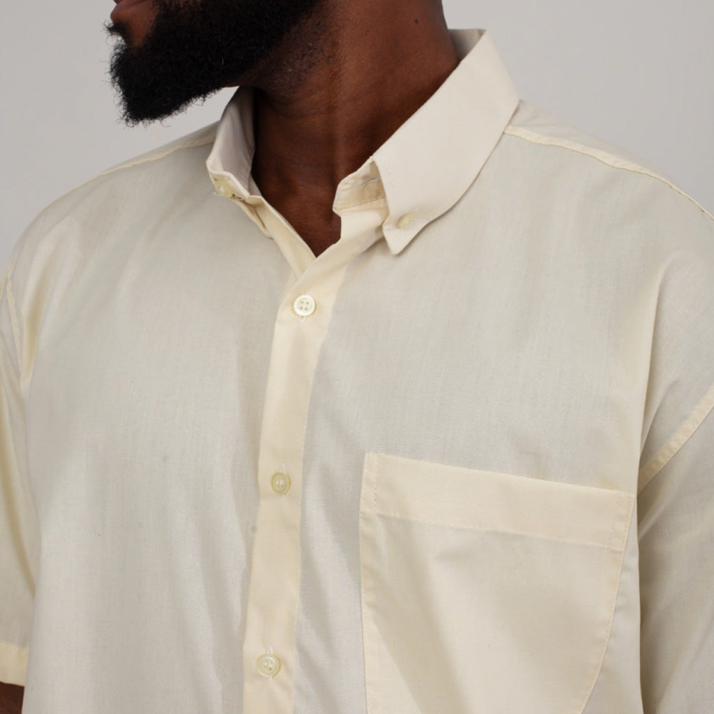 Camisa Social Amarelo Claro Algodão Manga Curta Masculina