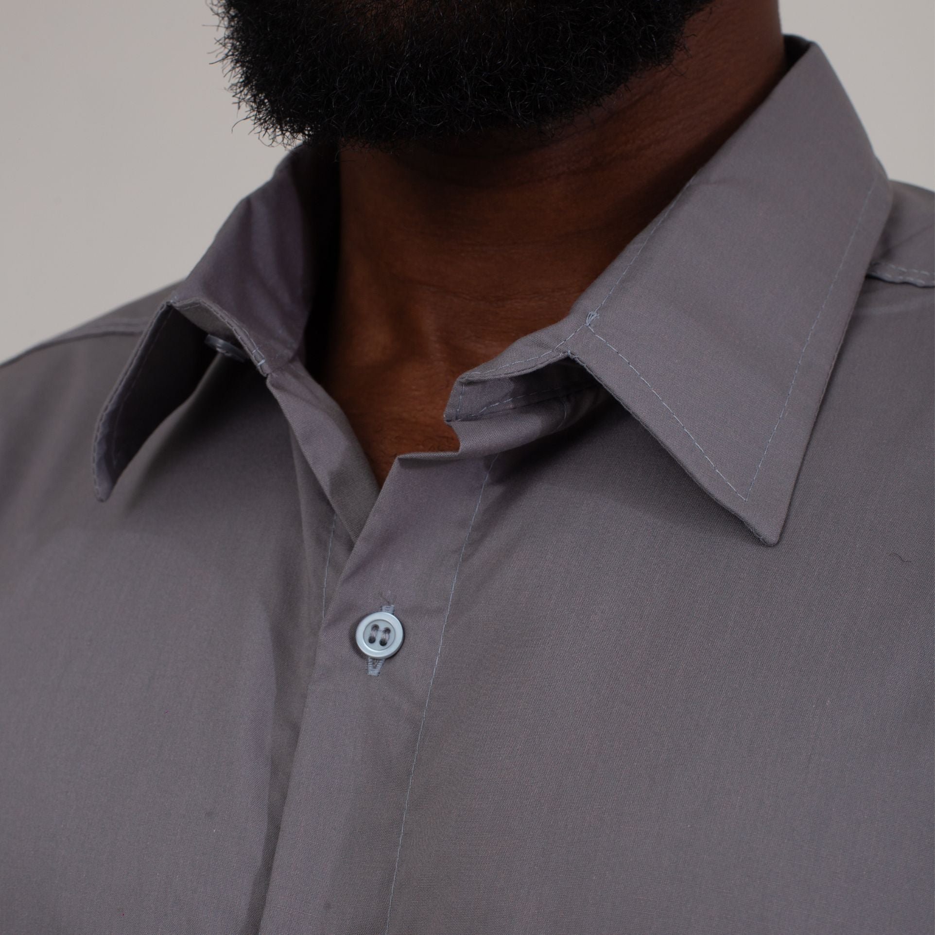Camisa Social Cinza Algodão Manga Curta Masculina