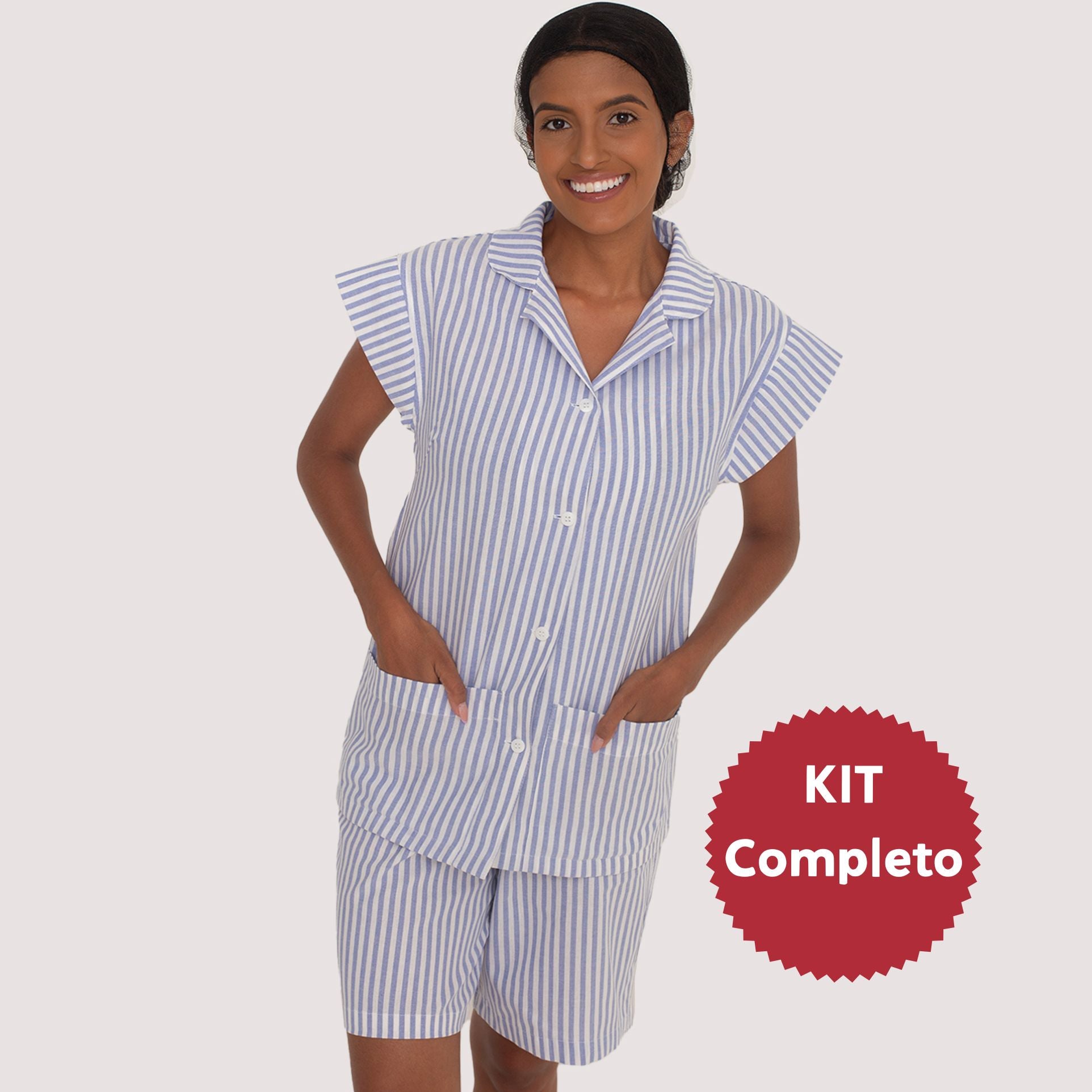 Uniforme Babá Azul Listrado