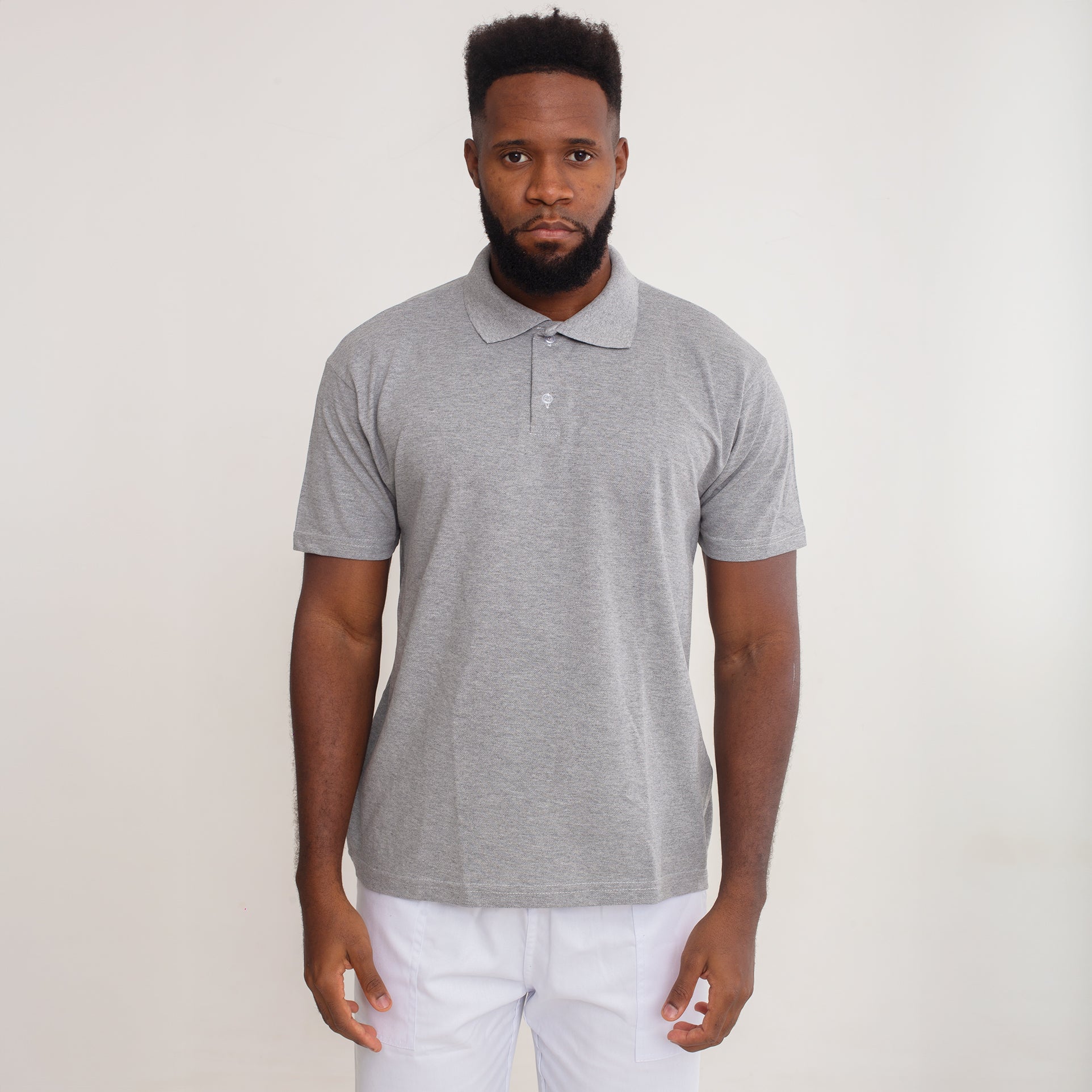 Camisa Polo Piquet Algodão Cinza