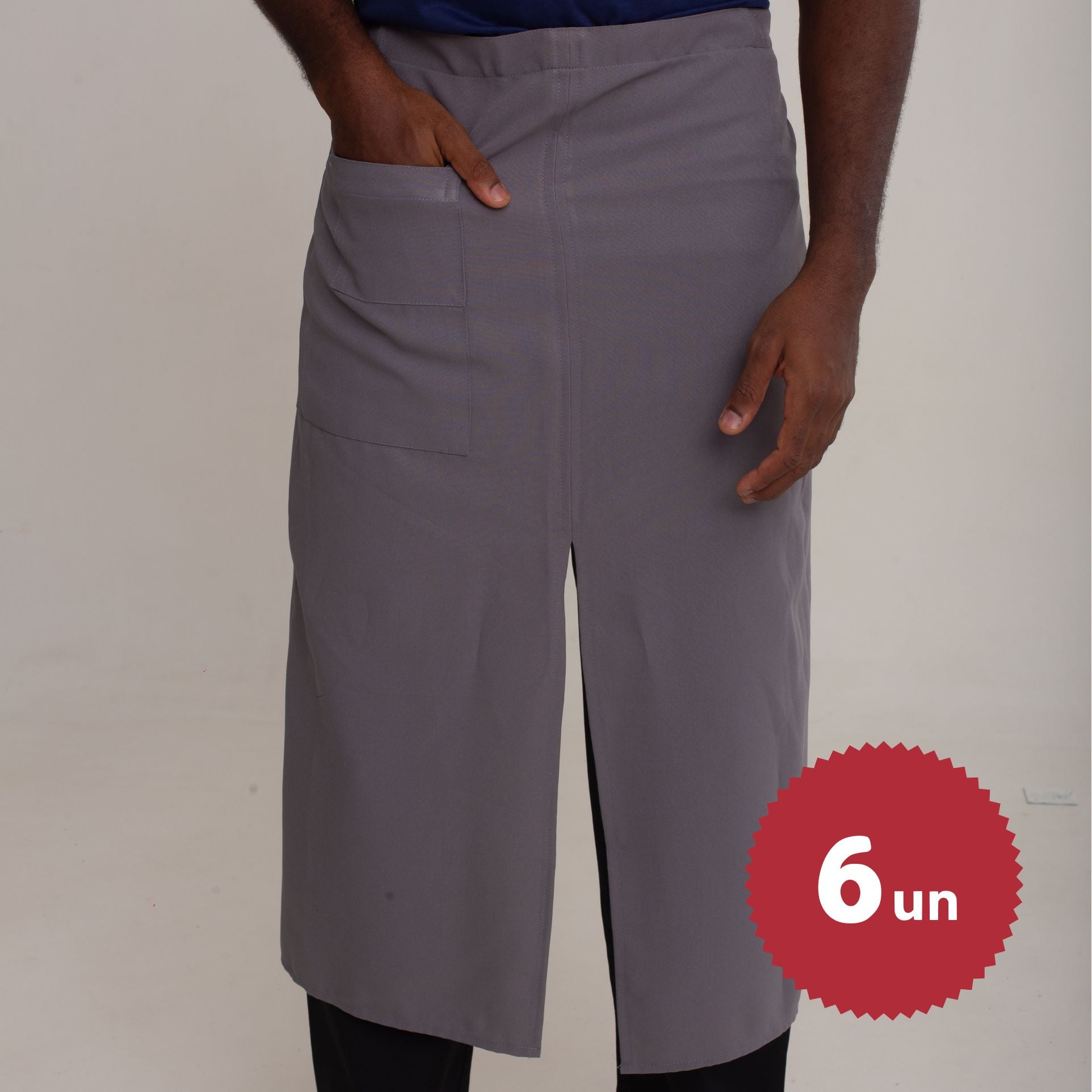 KIT 6 Aventais Cinza de Cintura com Bolso com Corte Centralizado Oxford
