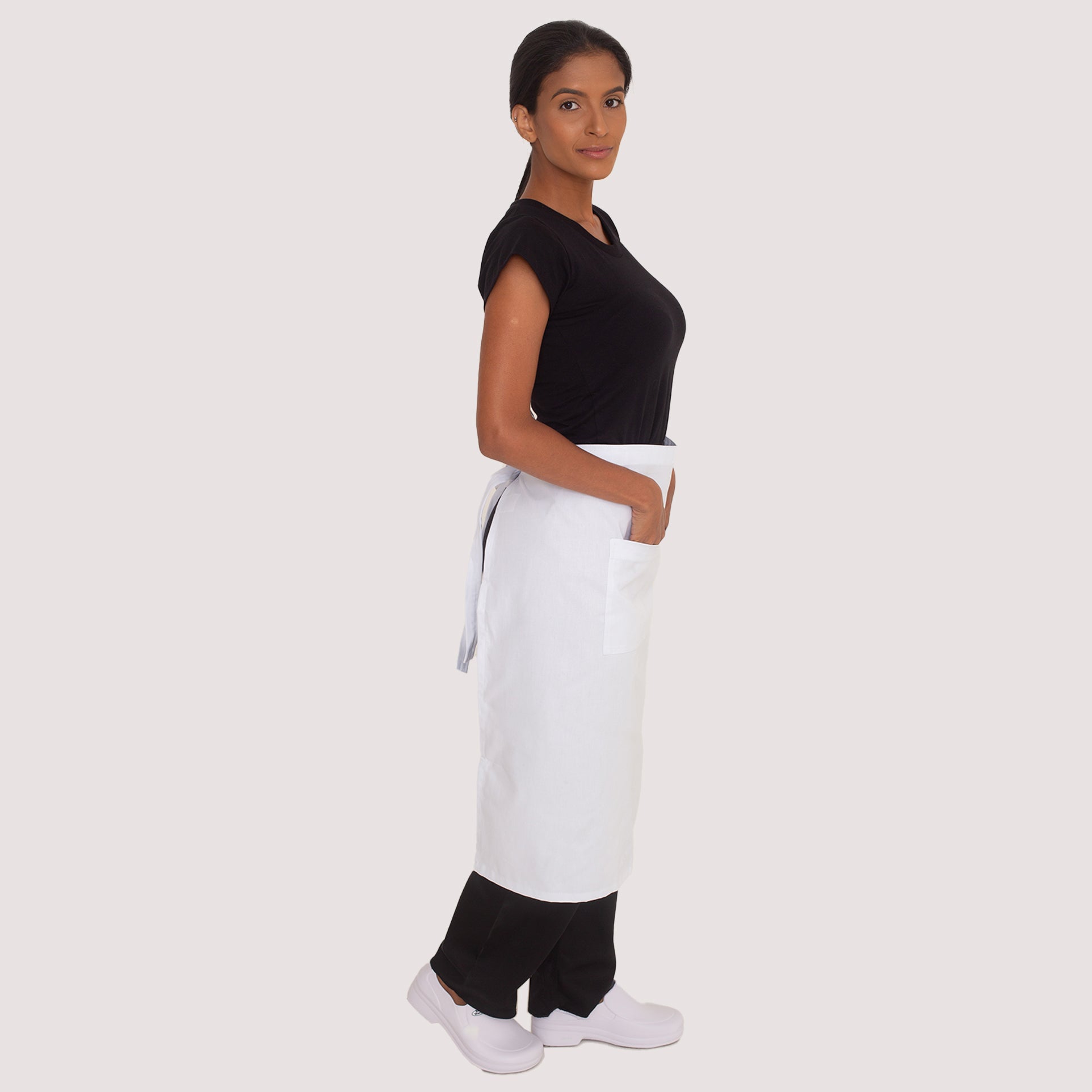 Avental Branco de Cintura com Bolso Brim