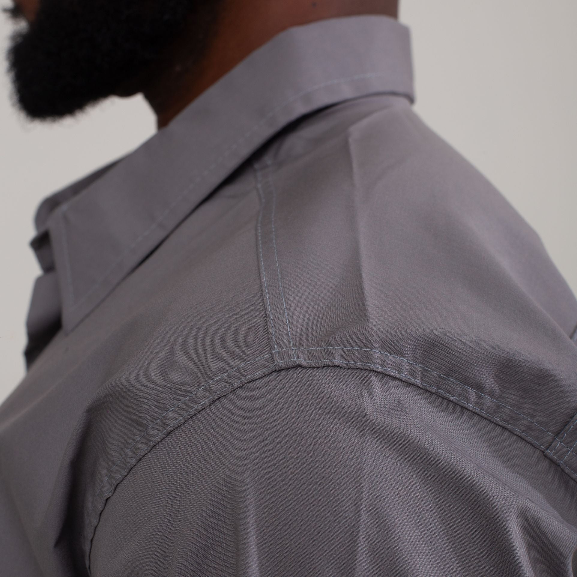 Camisa Social Cinza Algodão Manga Curta Masculina