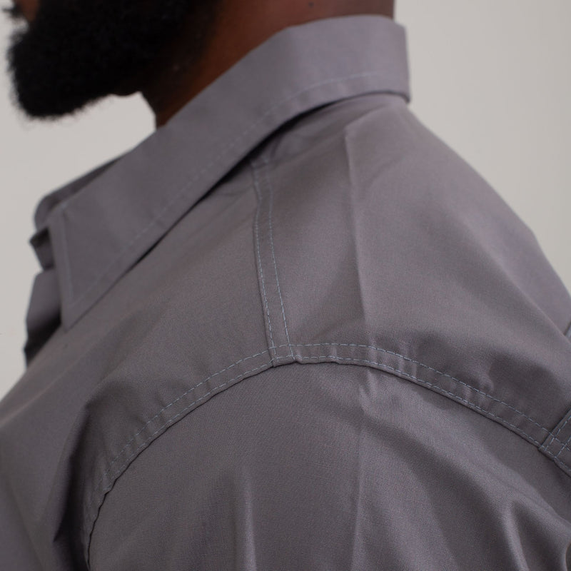 Camisa Social Cinza Algodão Manga Curta Masculina