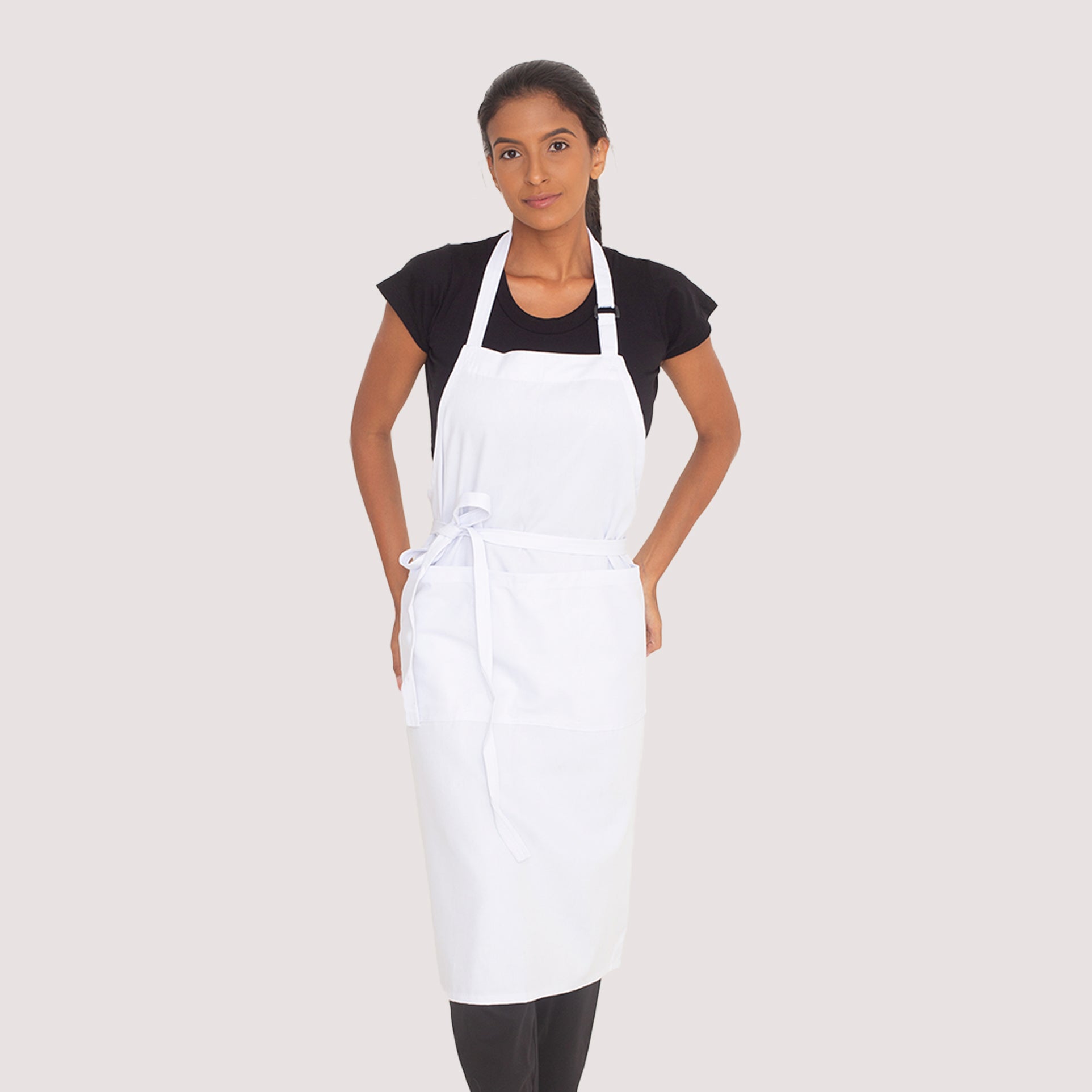 Avental Branco Transpassado com Bolso Brim