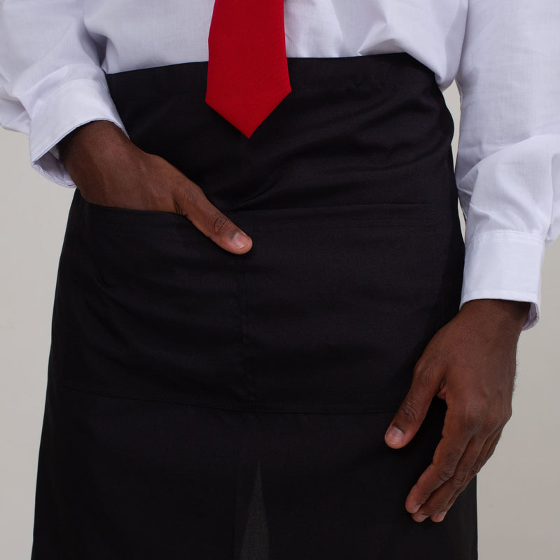 Avental Preto de Cintura Transpassado com Bolso Oxford