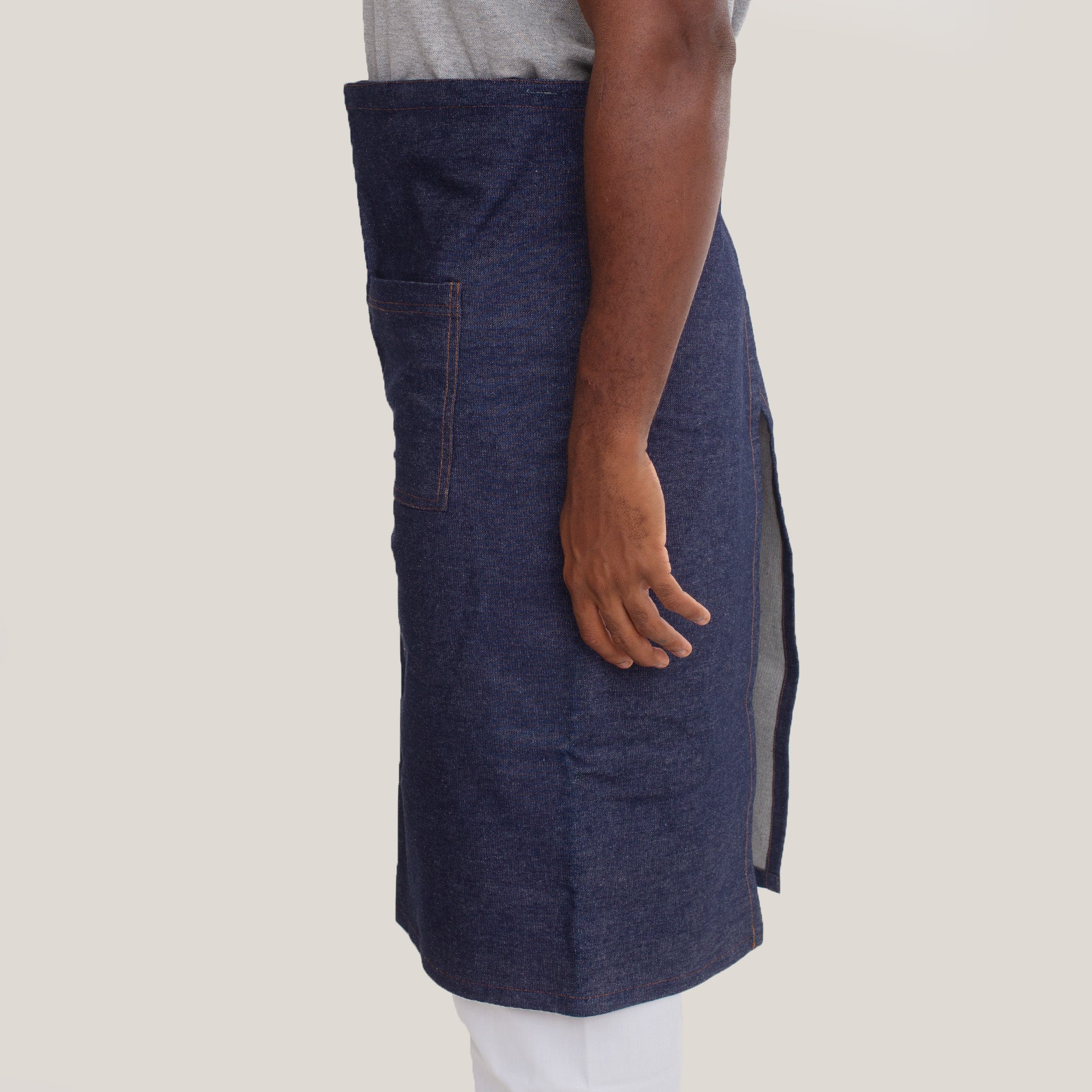 Avental Jeans de Cintura Transpassado Com Bolso