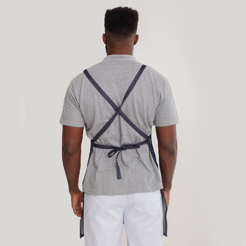 KIT 6 Aventais Jeans Escuro Com Detalhe de Couro e Tira Transpassada
