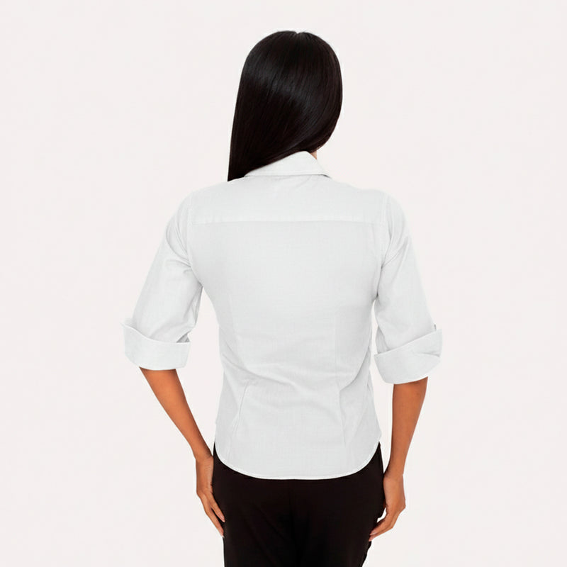 Camisa Social Branca Manga 3/4 Feminina Microfibra