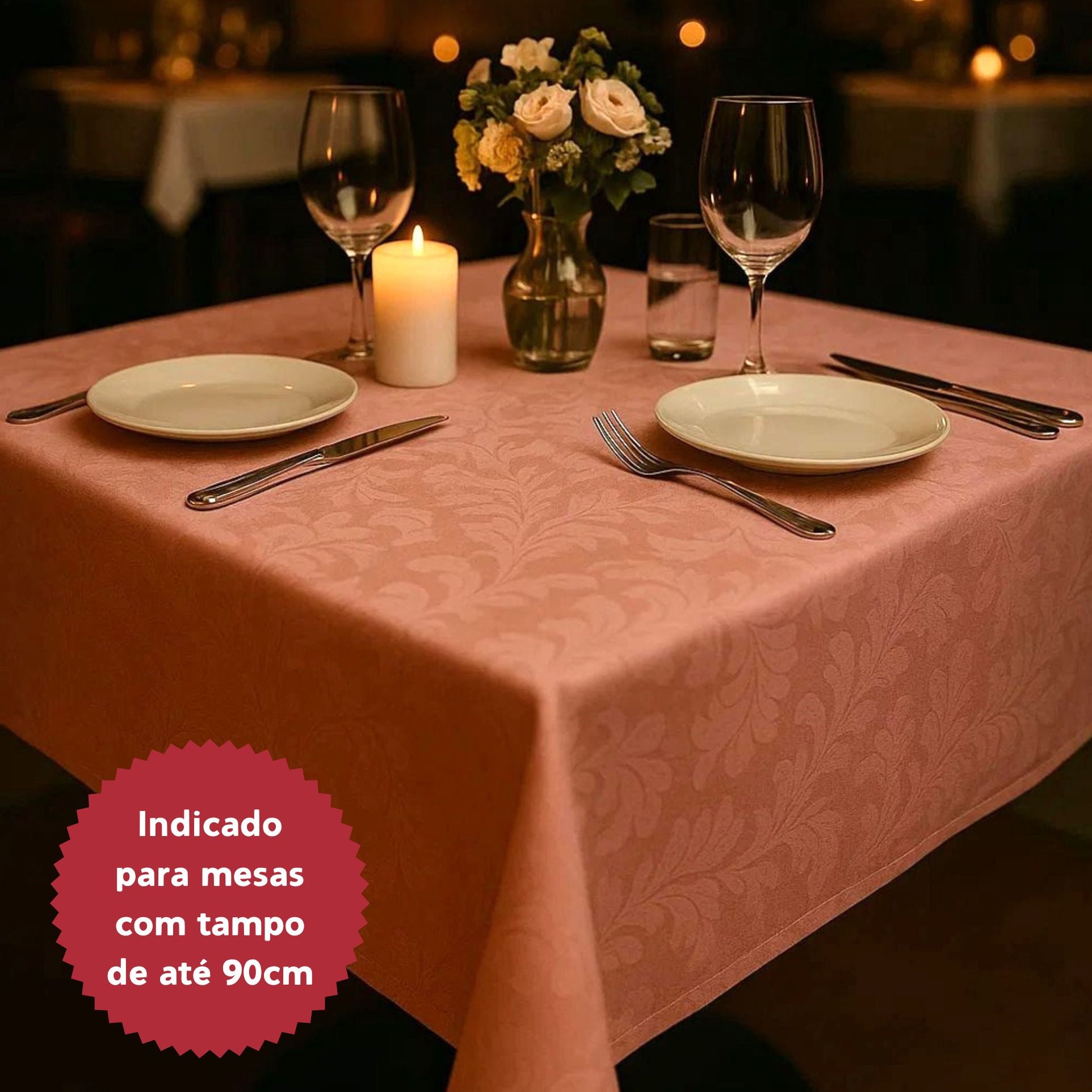 Toalha de Mesa Jacquard Rosa 1,50x1,50 Quadrada
