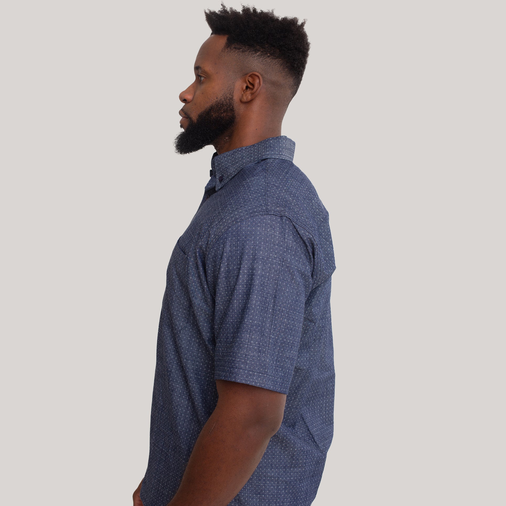 Camisa Social Jeans Manga Curta Masculina