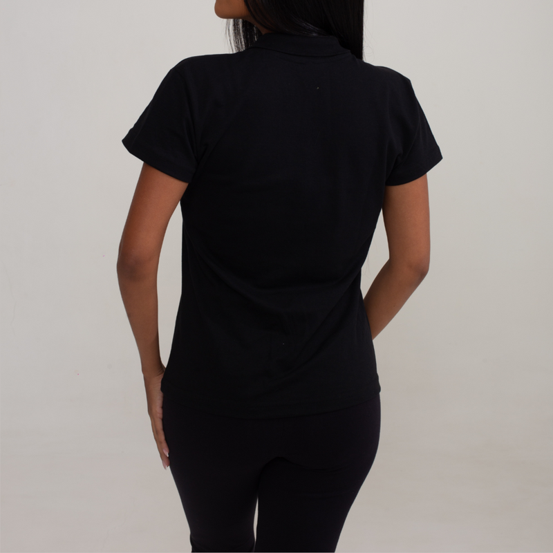 Camisa Polo Piquet Algodão Feminina Preto